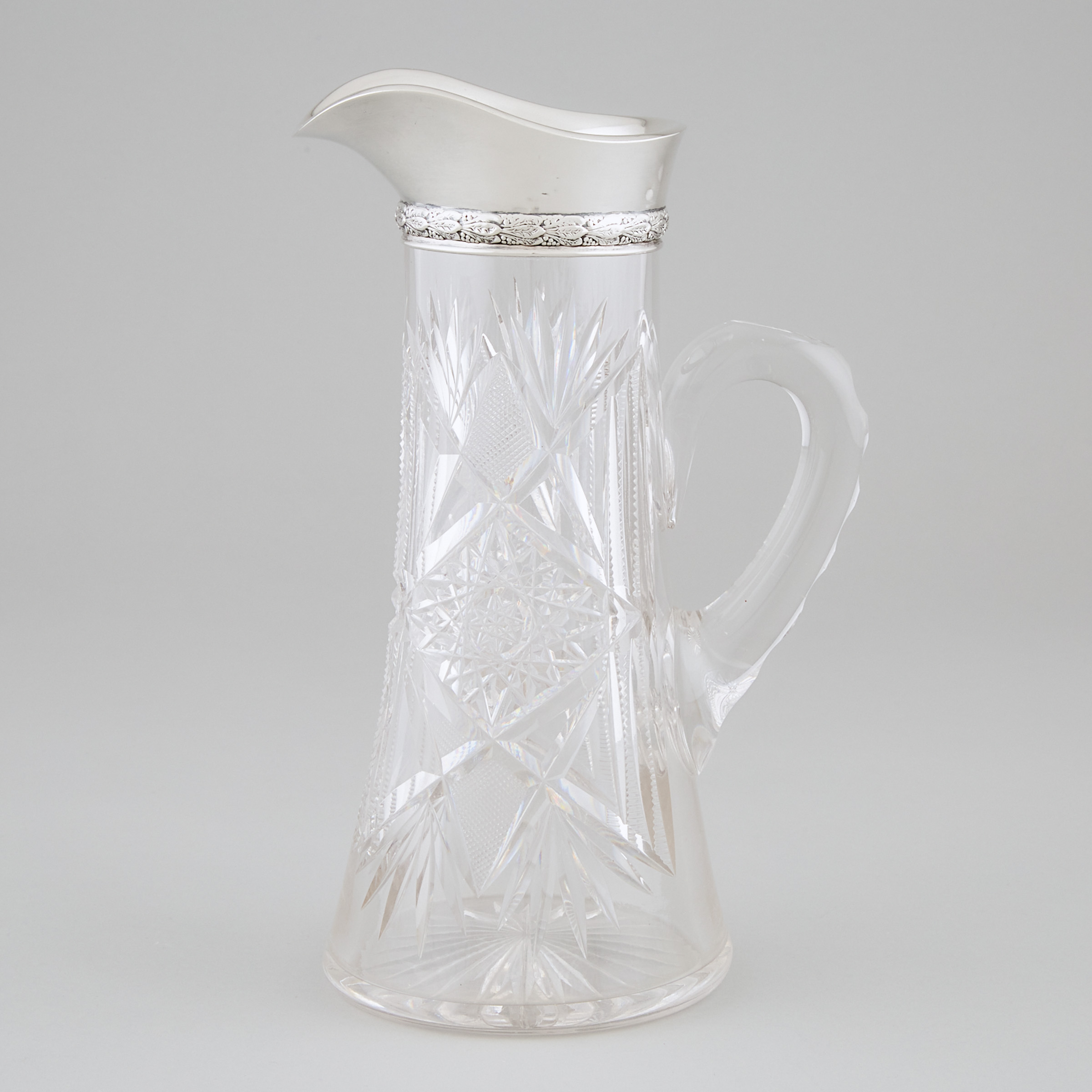 American Silver Mounted Cut Glass Water Jug, Gorham Mfg. Co., Providence, R.I., c.1906
