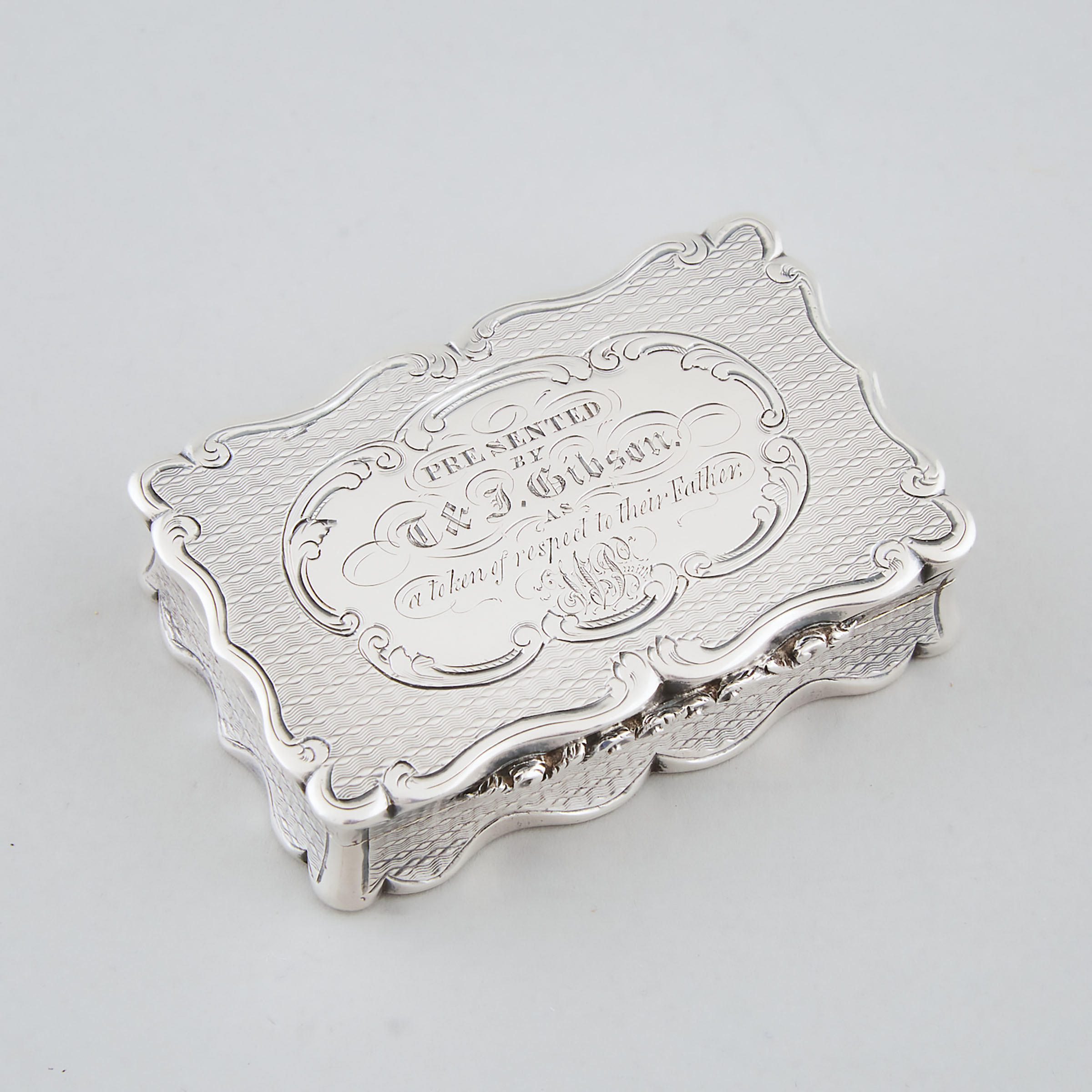 Victorian Silver Shaped Rectangular Snuff Box, Frederick Mason, Birmingham, 1852