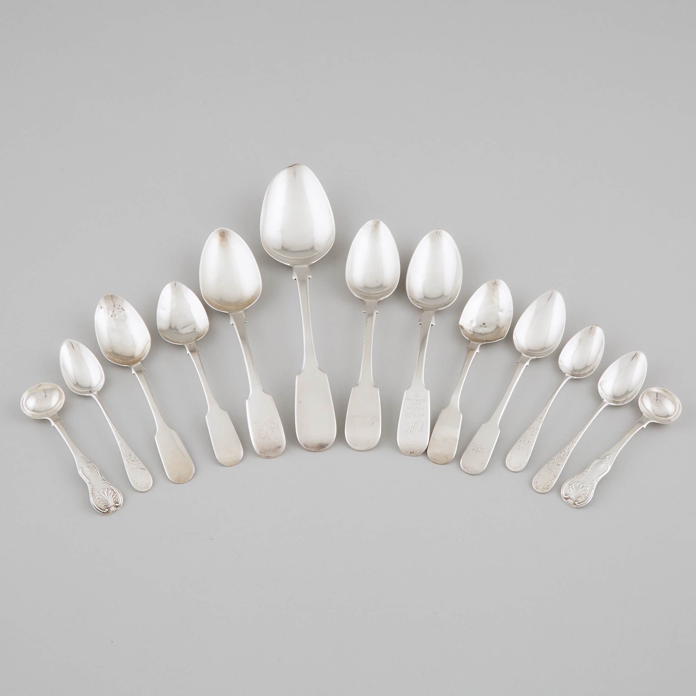 Group of mainly Canadian Silver Fiddle Pattern Flatware, 19th century