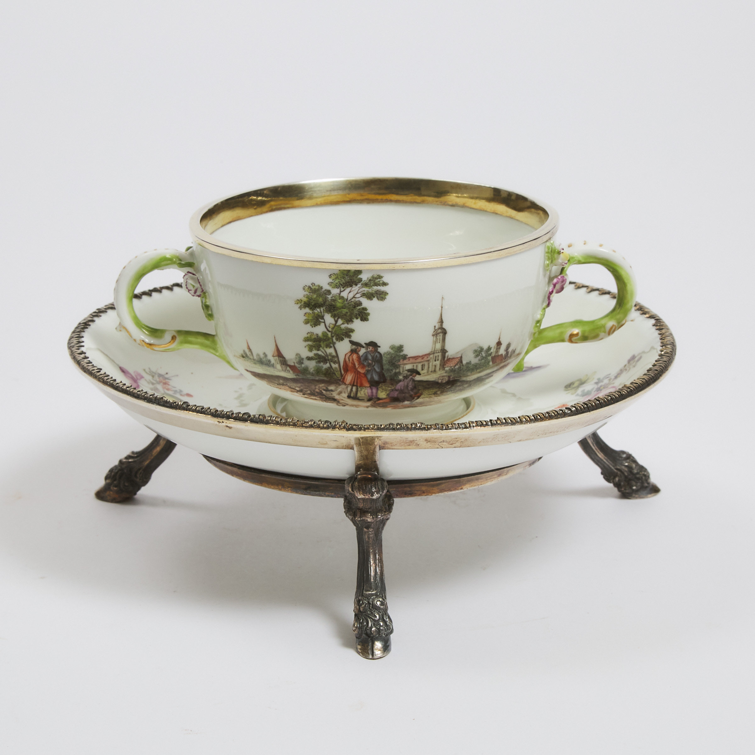 Meissen Silver Mounted Ecuelle and Stand, c.1750