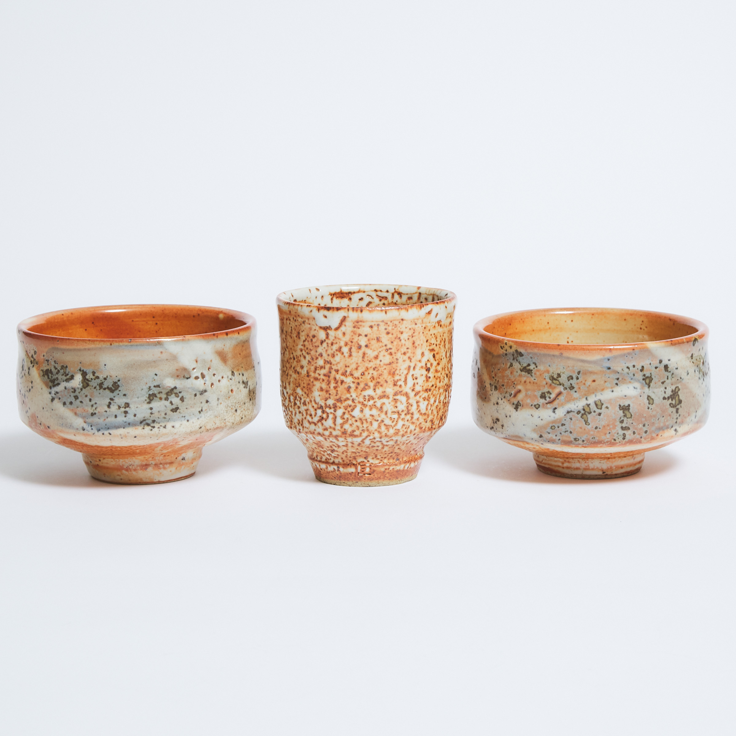 Robert Archambeau (Canadian, 1933-2022), Glazed Stoneware Cup and a Pair of Bowls, late 20th century