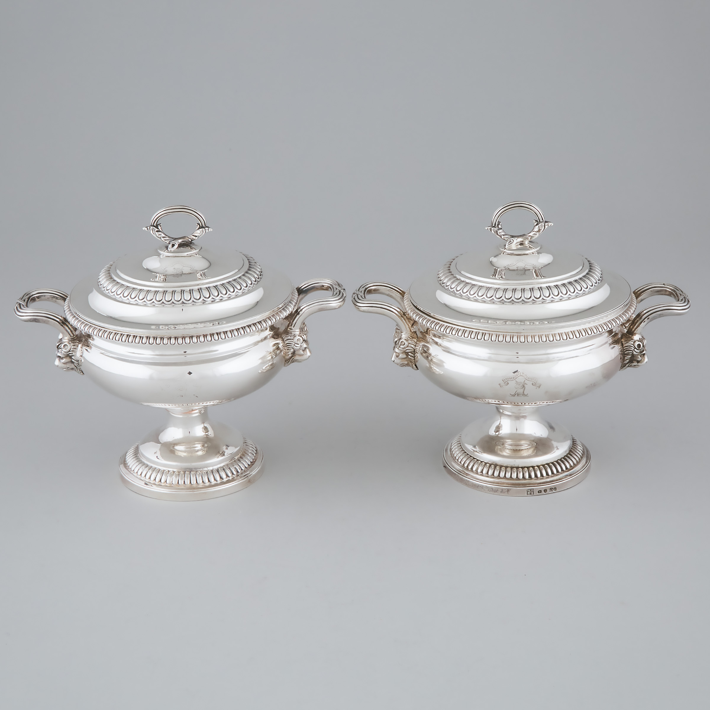 Pair of George III Silver Two-Handled Covered Sauce Tureens, William Burwash & Richard Sibley, London, 1809