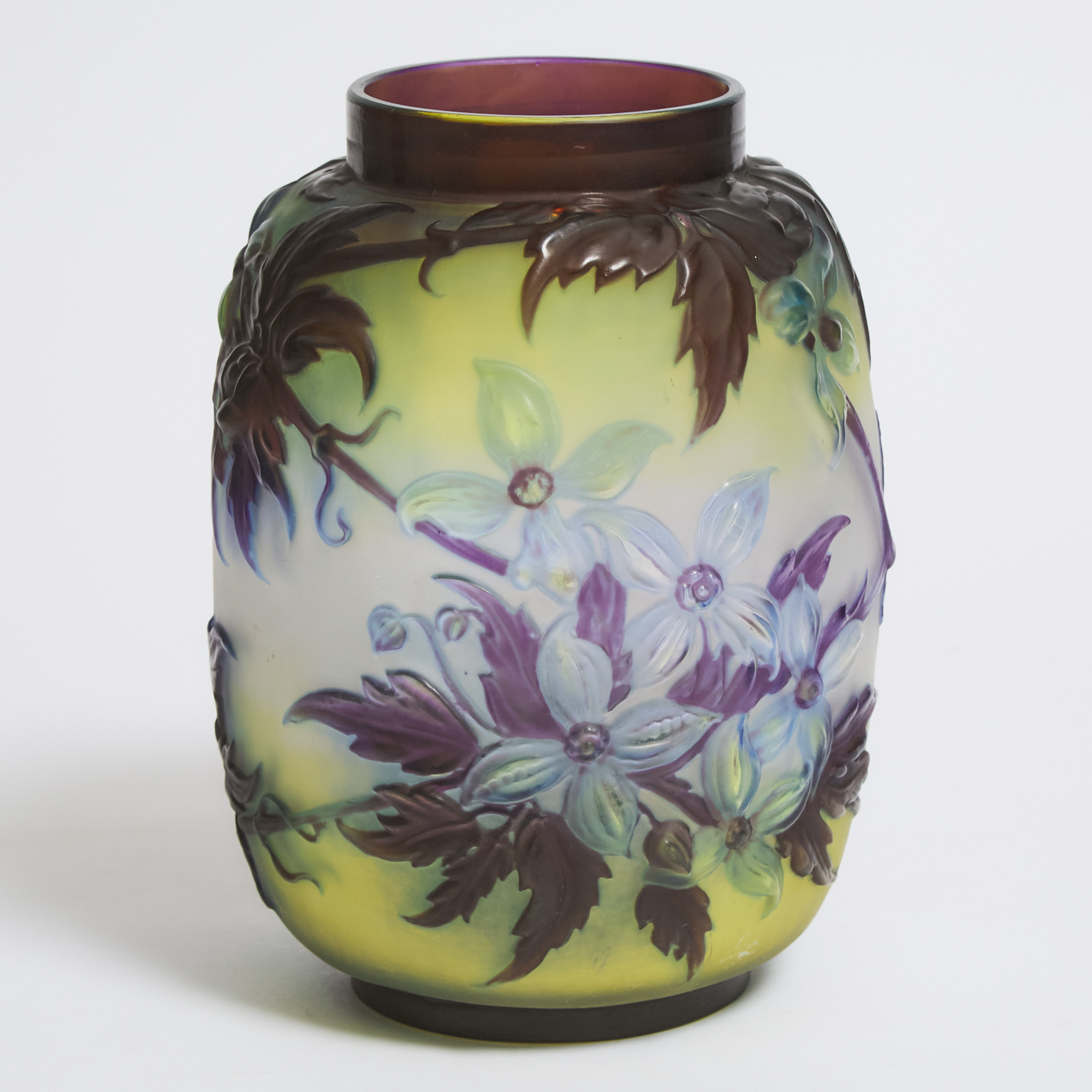 Gallé Mould-Blown Cameo Glass Clematis Vase, c.1900