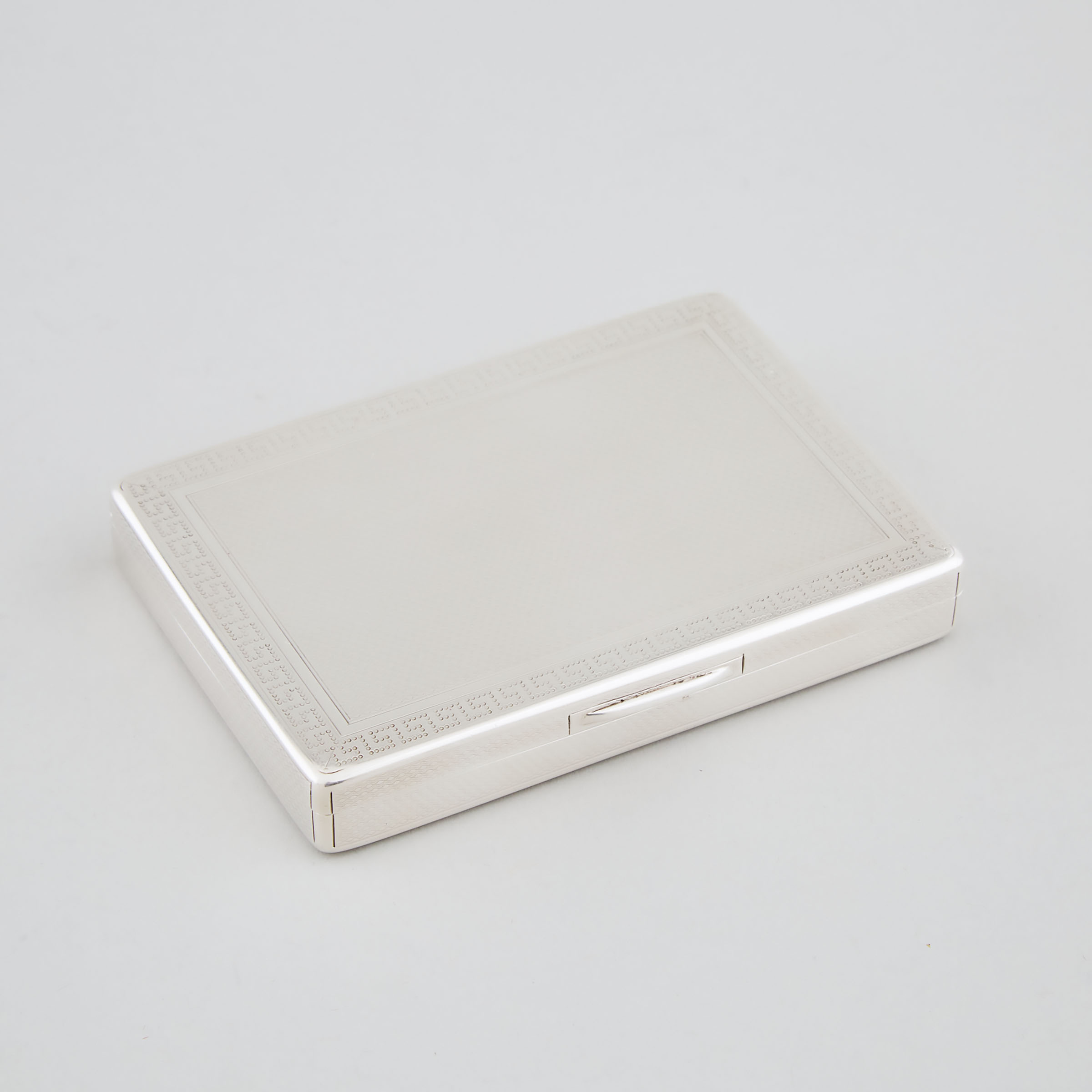 English Silver Rectangular Cigarette Box, J.W. Benson Ltd., London, 1919