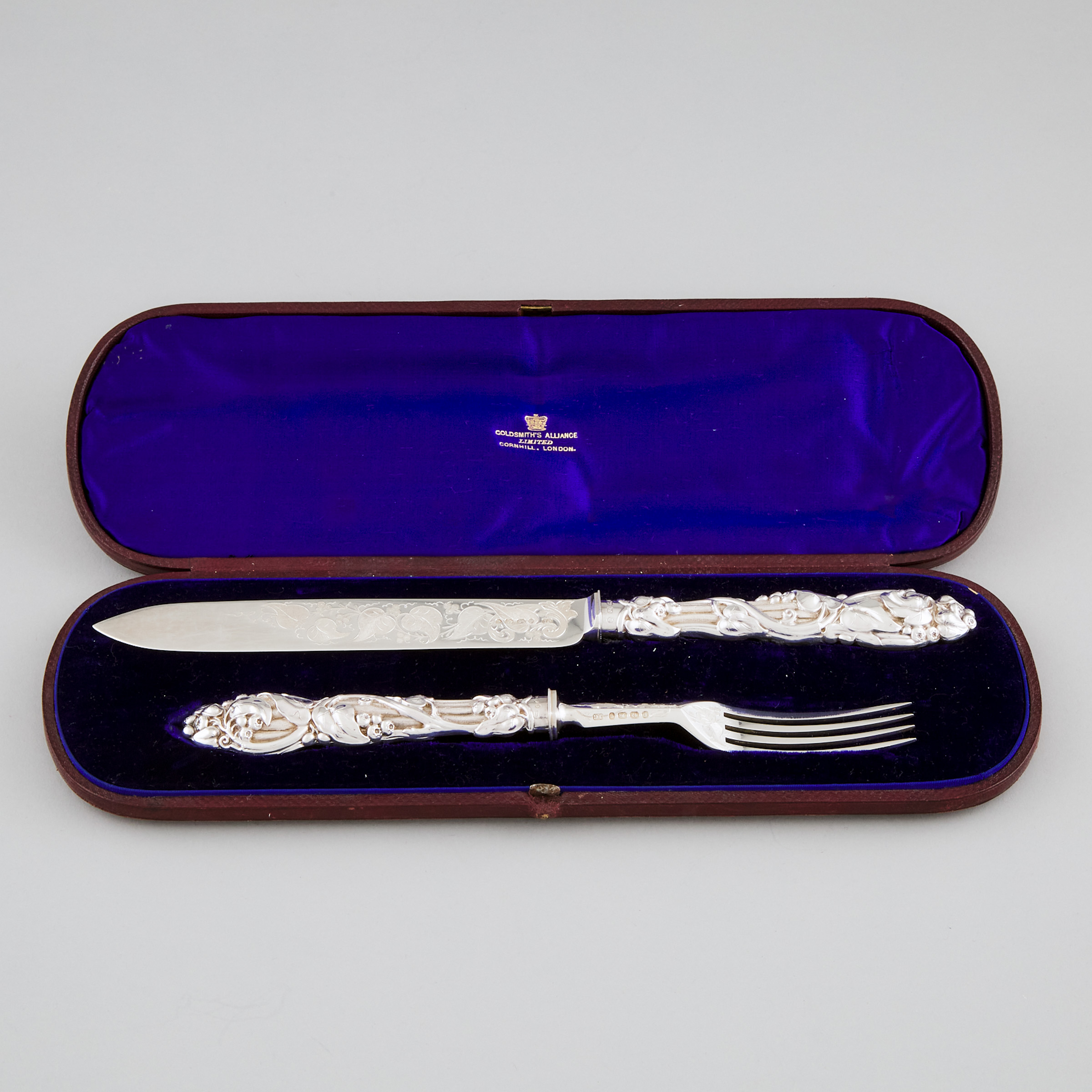 Victorian Silver Dessert Serving Knife and Fork, John Gilbert, Birmingham, 1877