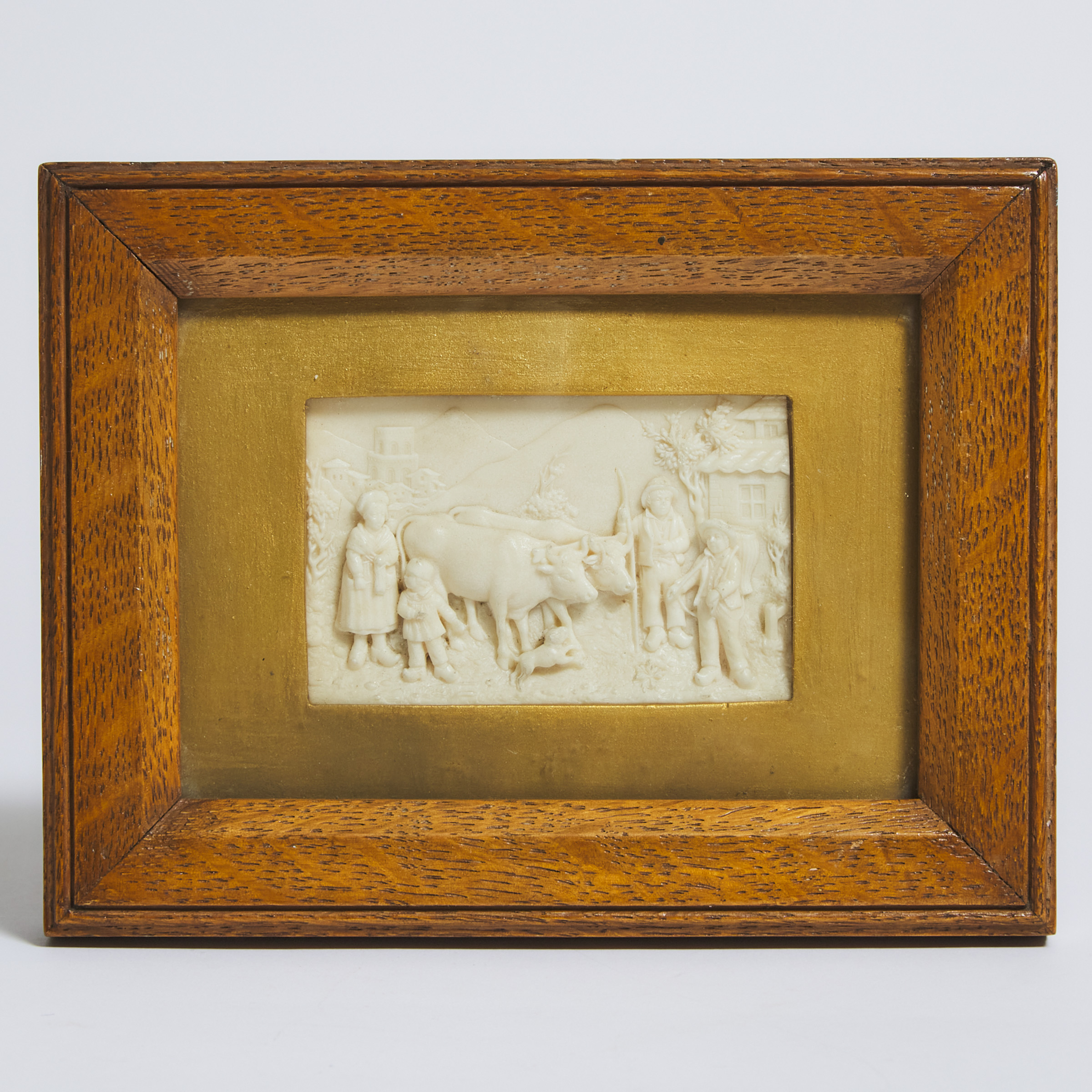 Austrian Miniature Marble Composite Relief of a Rural Scene, early 20th century