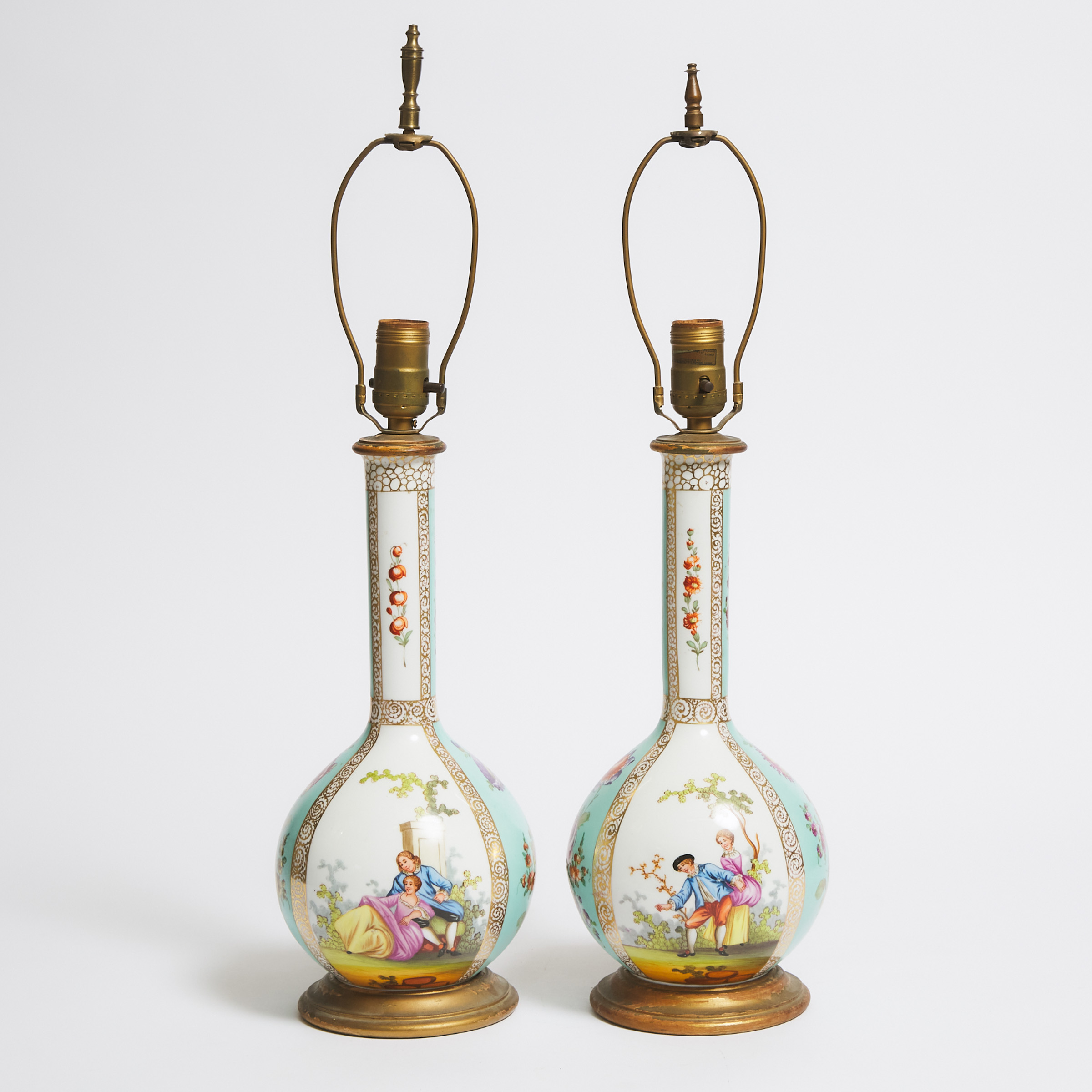 Pair of Dresden Table Lamps, probably Helena Wolfsohn, late 19th/early 20th century