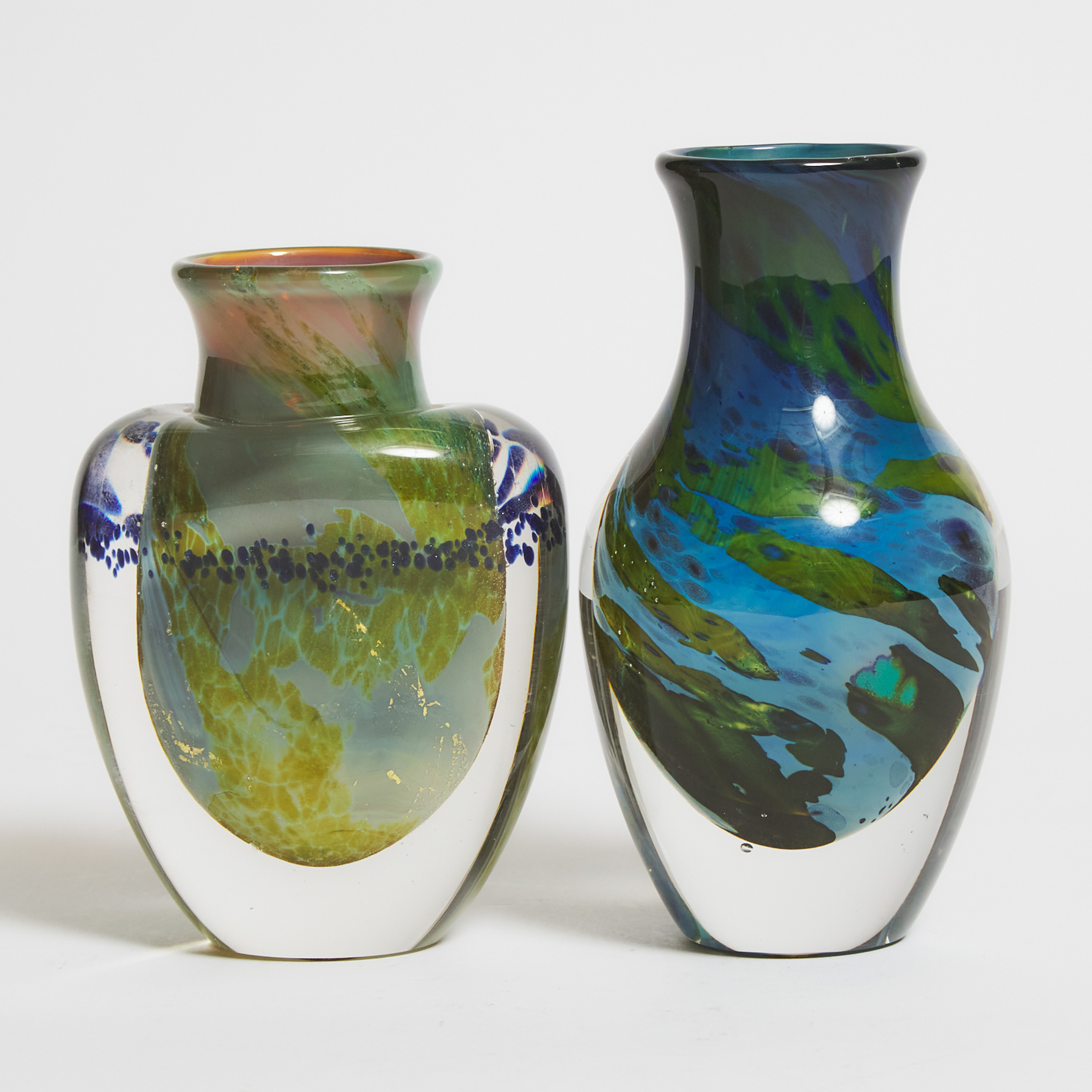 Two Toan Klein Studio Glass Vases, dated 1987 and 1988