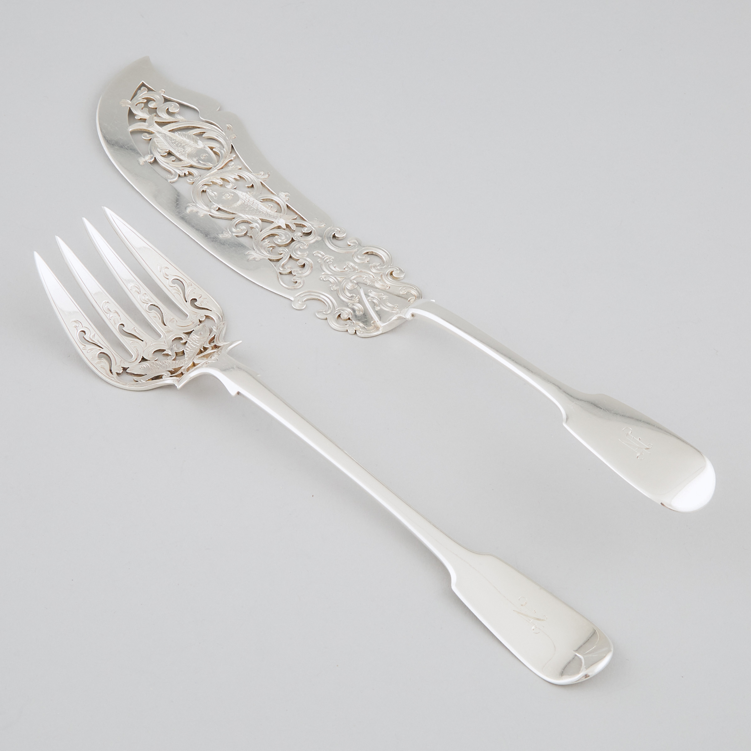 Pair of Victorian Silver Fiddle Pattern Fish Servers, William Robert Smily, London, 1850