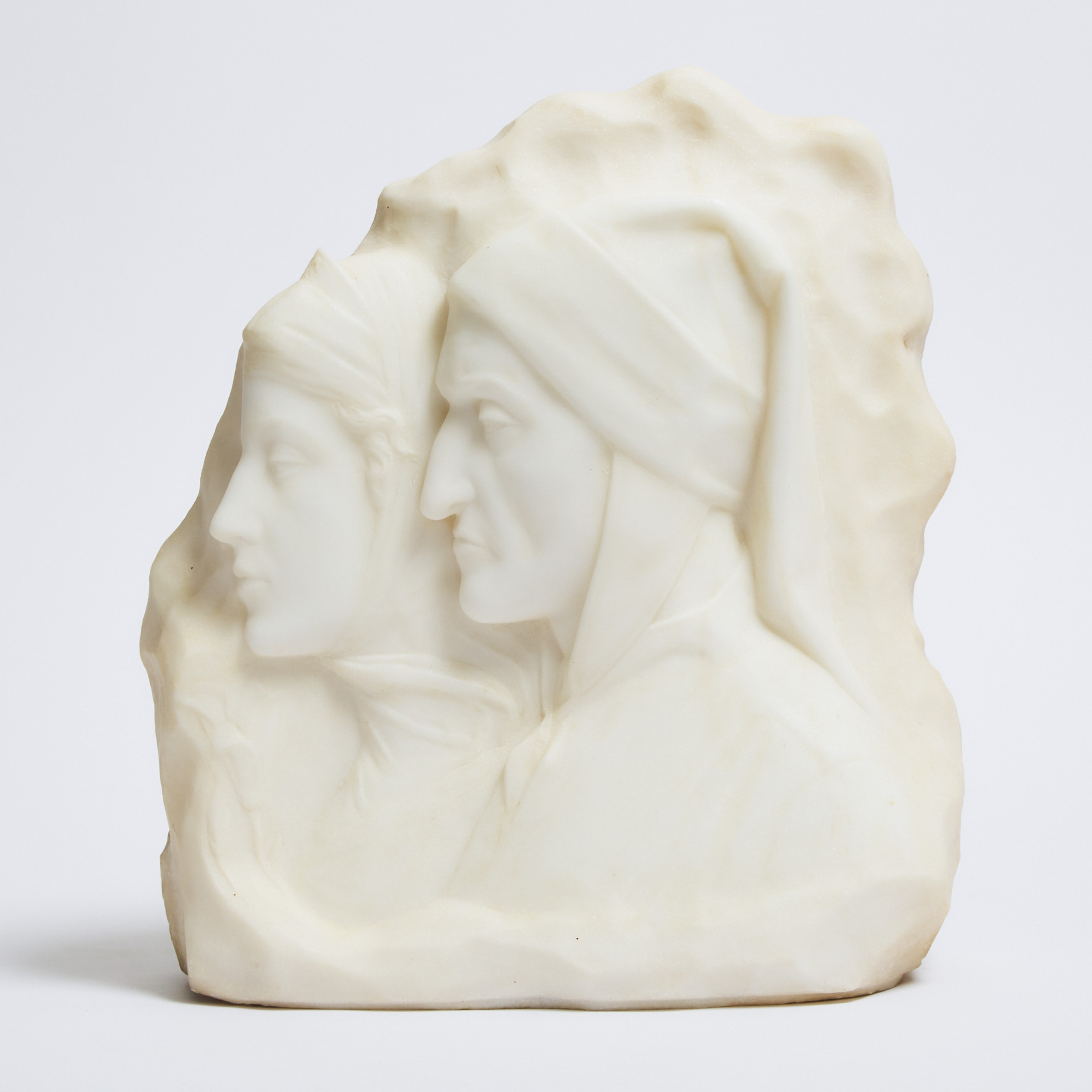 Italian School Relief Carved Marble of Dante and Beatrice, 19th century