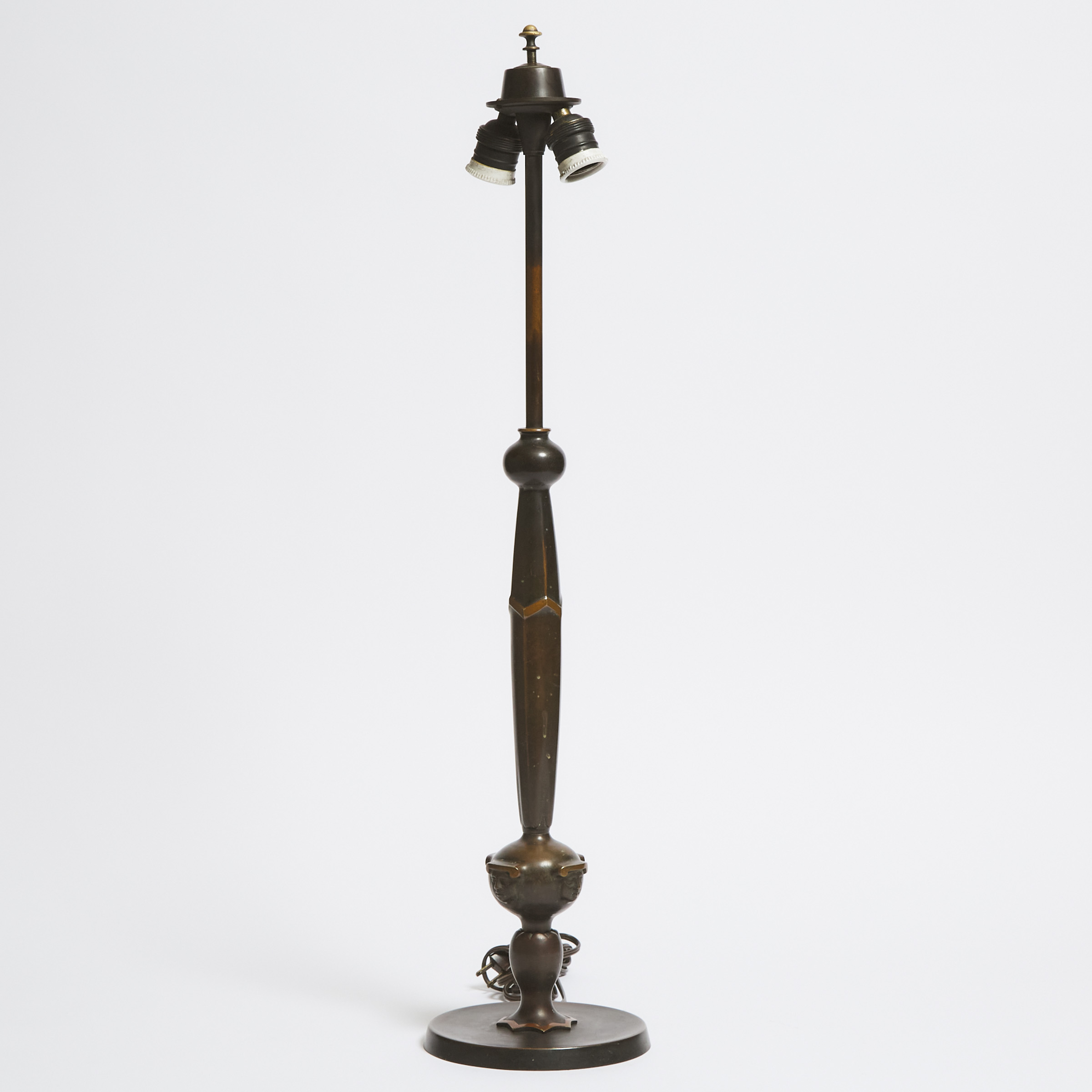 American Avant Garde Art Deco Patinated Bronze Table Lamp with Masks, c.1920