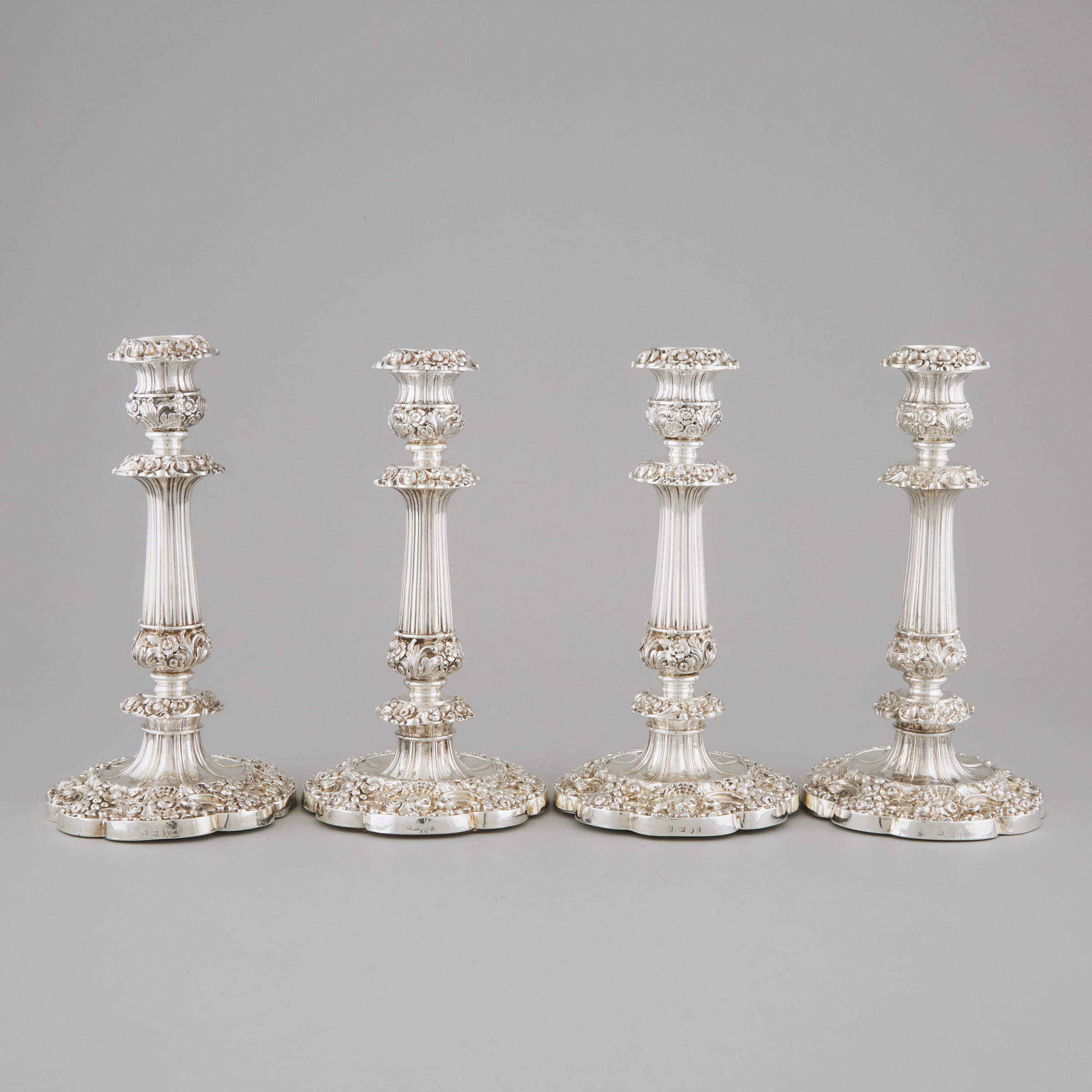 Set of Four George IV Silver Table Candlesticks, John & Thomas Settle, Sheffield, 1825