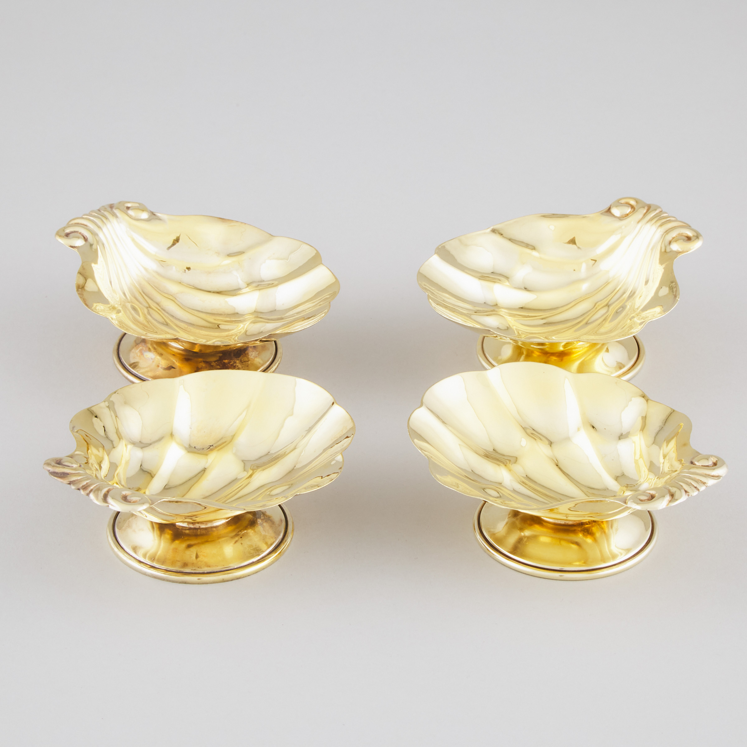 Four Canadian Silver-Gilt Shell Shaped Nut Dishes, Carl Poul Petersen, Montreal, Que., mid-20th century