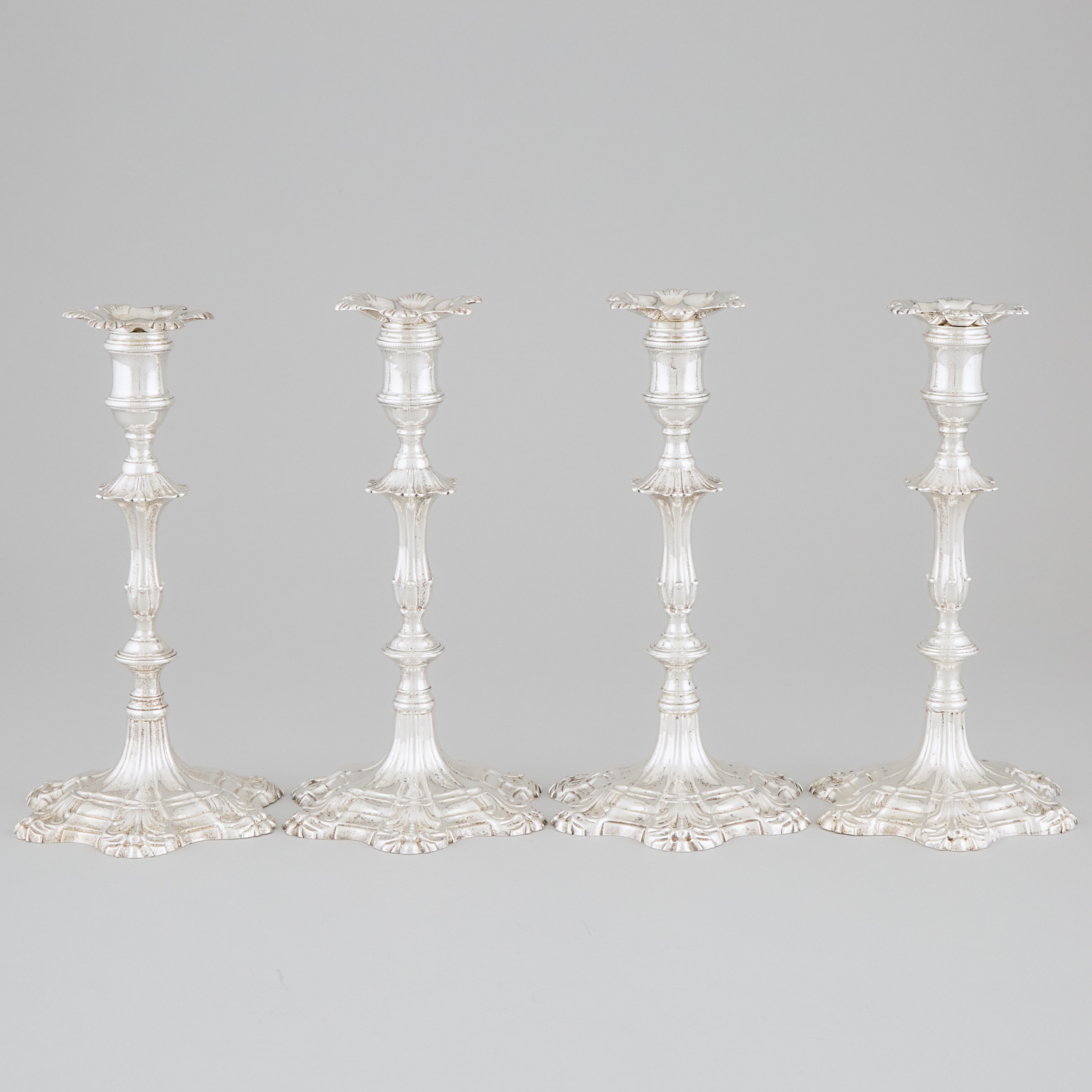 Set of Four George II Silver Table Candlesticks, William Cafe, London, 1759
