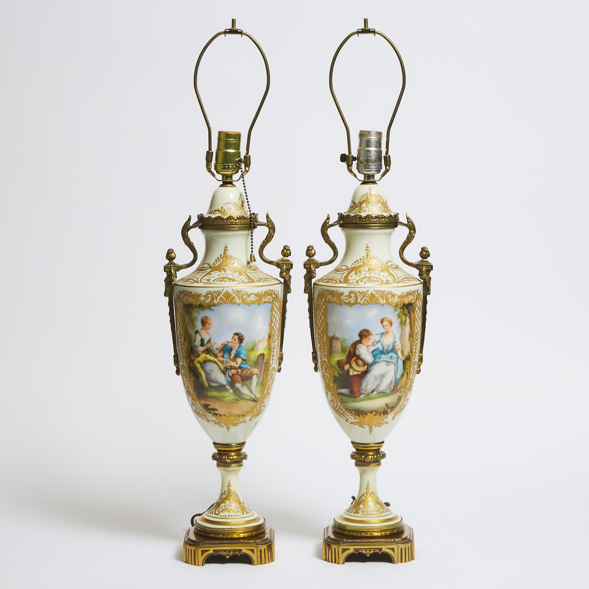 Pair of Gilt-Metal Mounted 'Sèvres' Table Lamps, early 20th century