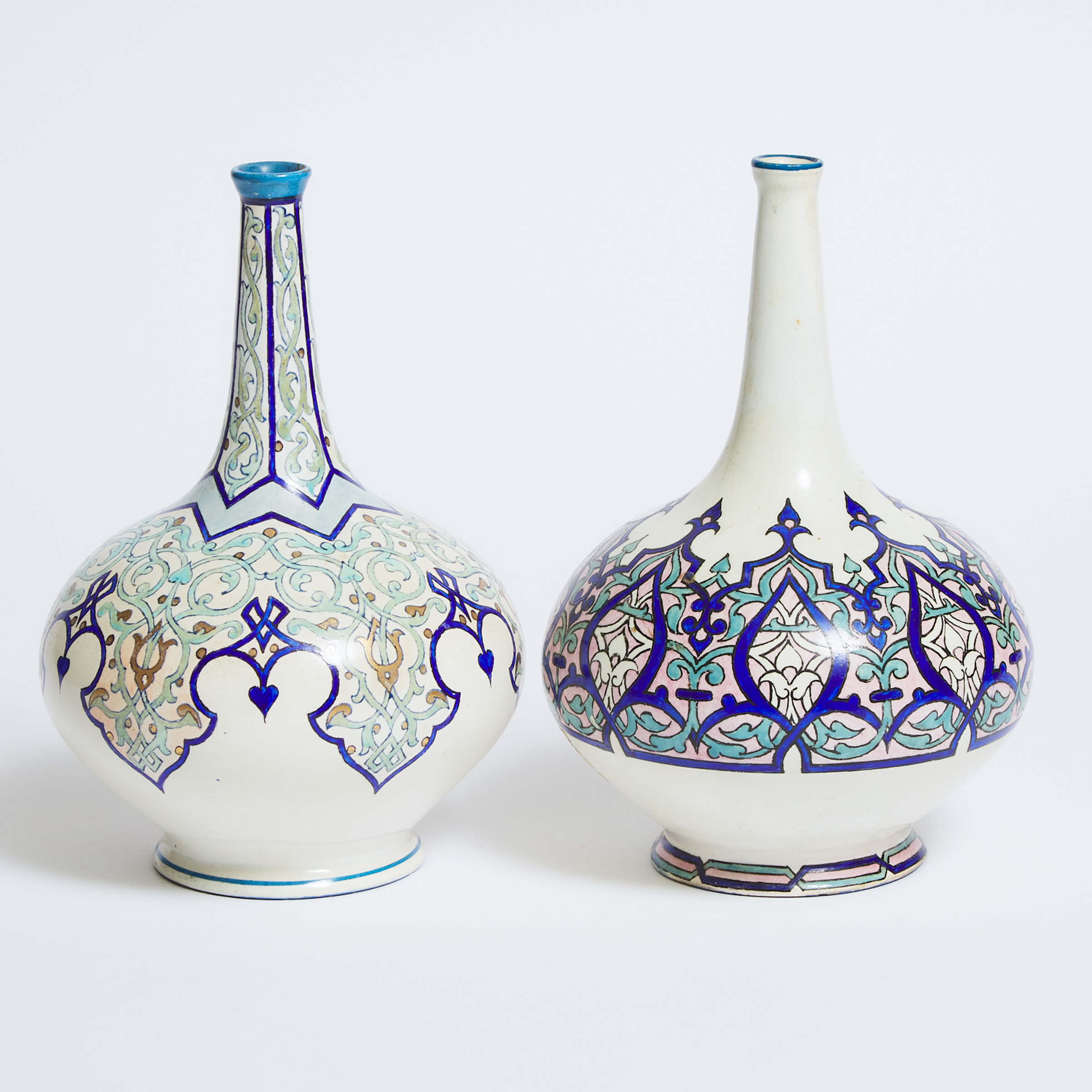 Pair of English Earthenware Persian-Style Painted Vases, late 19th century