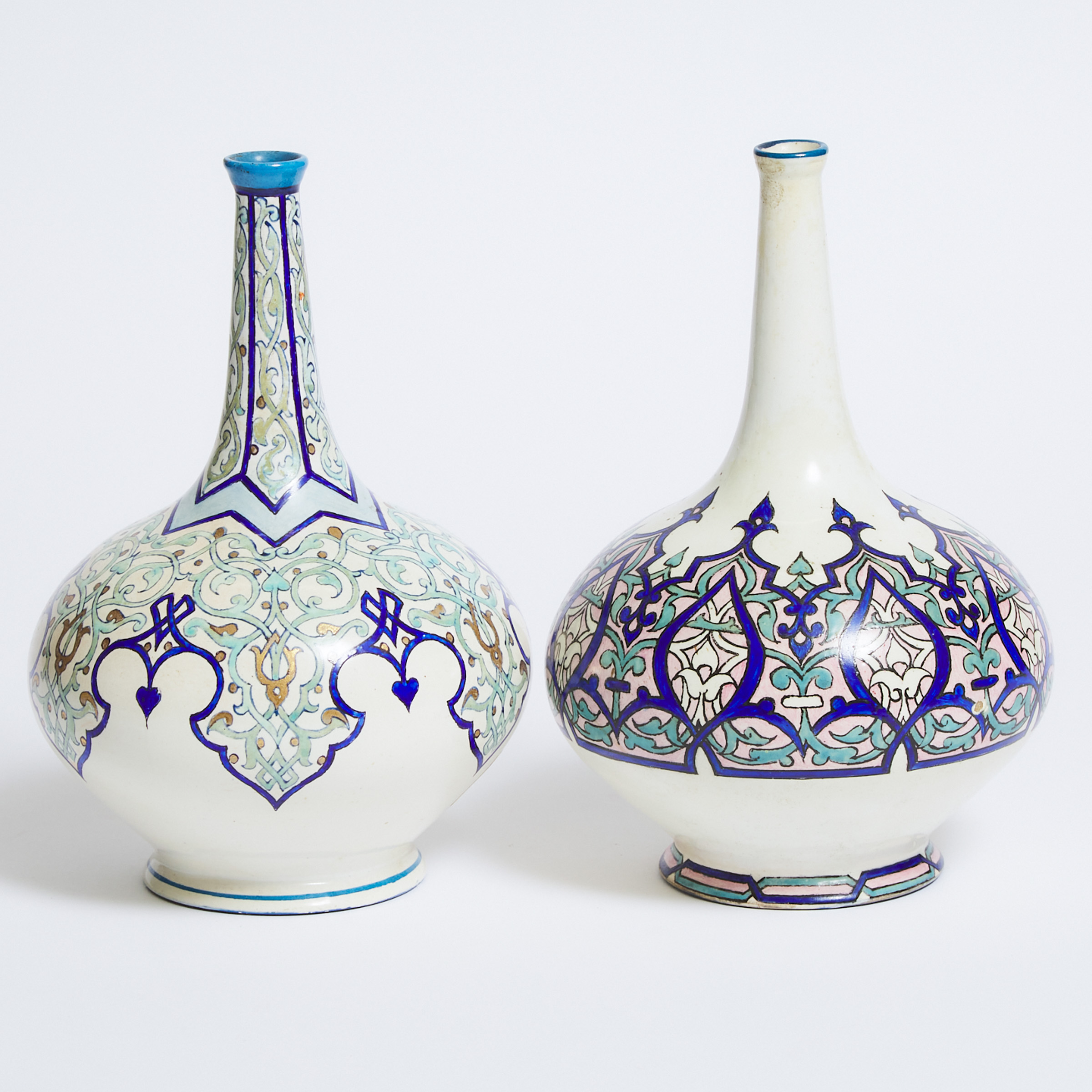 Pair of English Earthenware Persian-Style Painted Vases, late 19th century