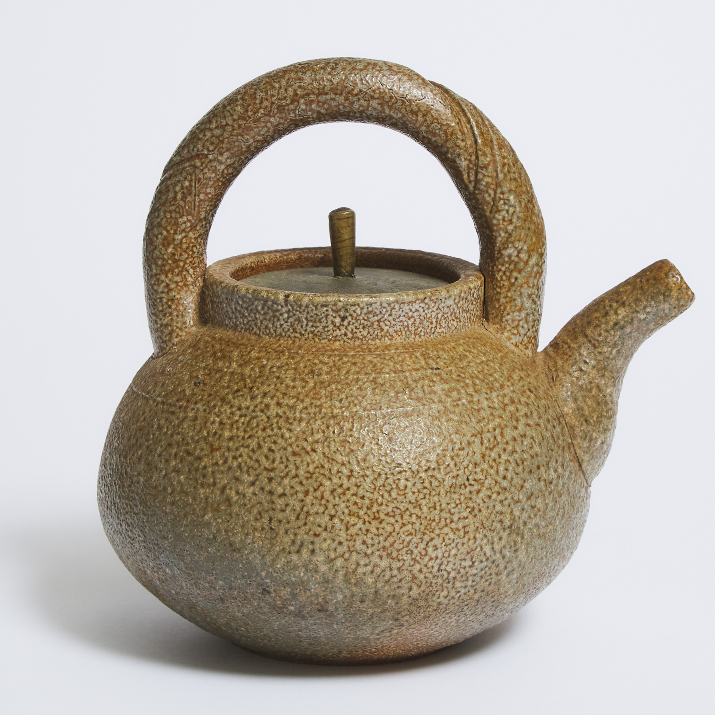 Robert Archambeau (Canadian, 1933-2022), Glazed Stoneware Teapot with Bronze Cover, c.1990