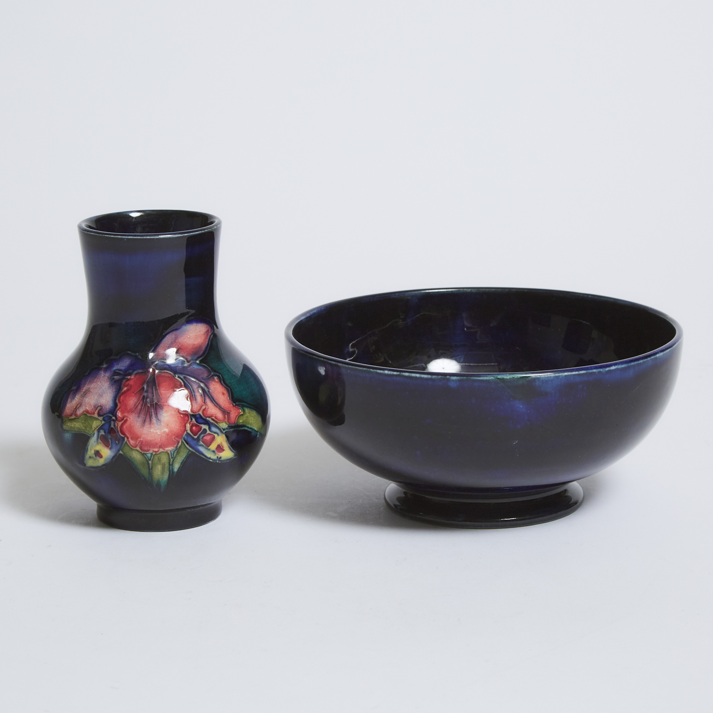 Moorcroft Orchids Small Vase and Bowl, c.1960