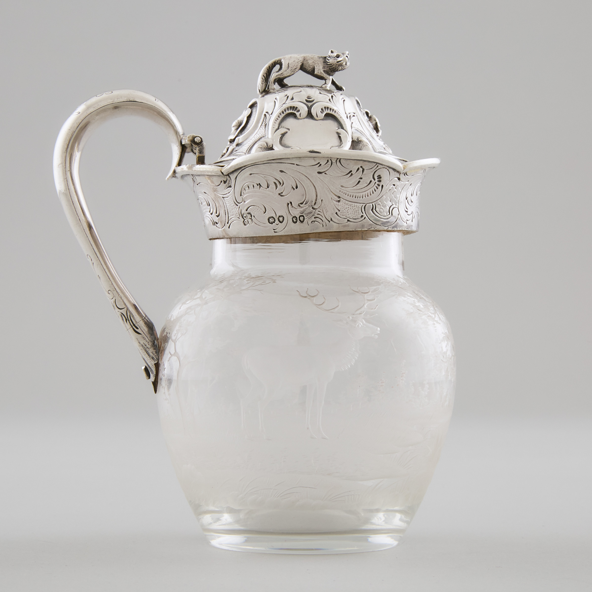 Victorian Silver Mounted Etched Glass Syrup Jug, Charles Reily & George Storer, London, 1846