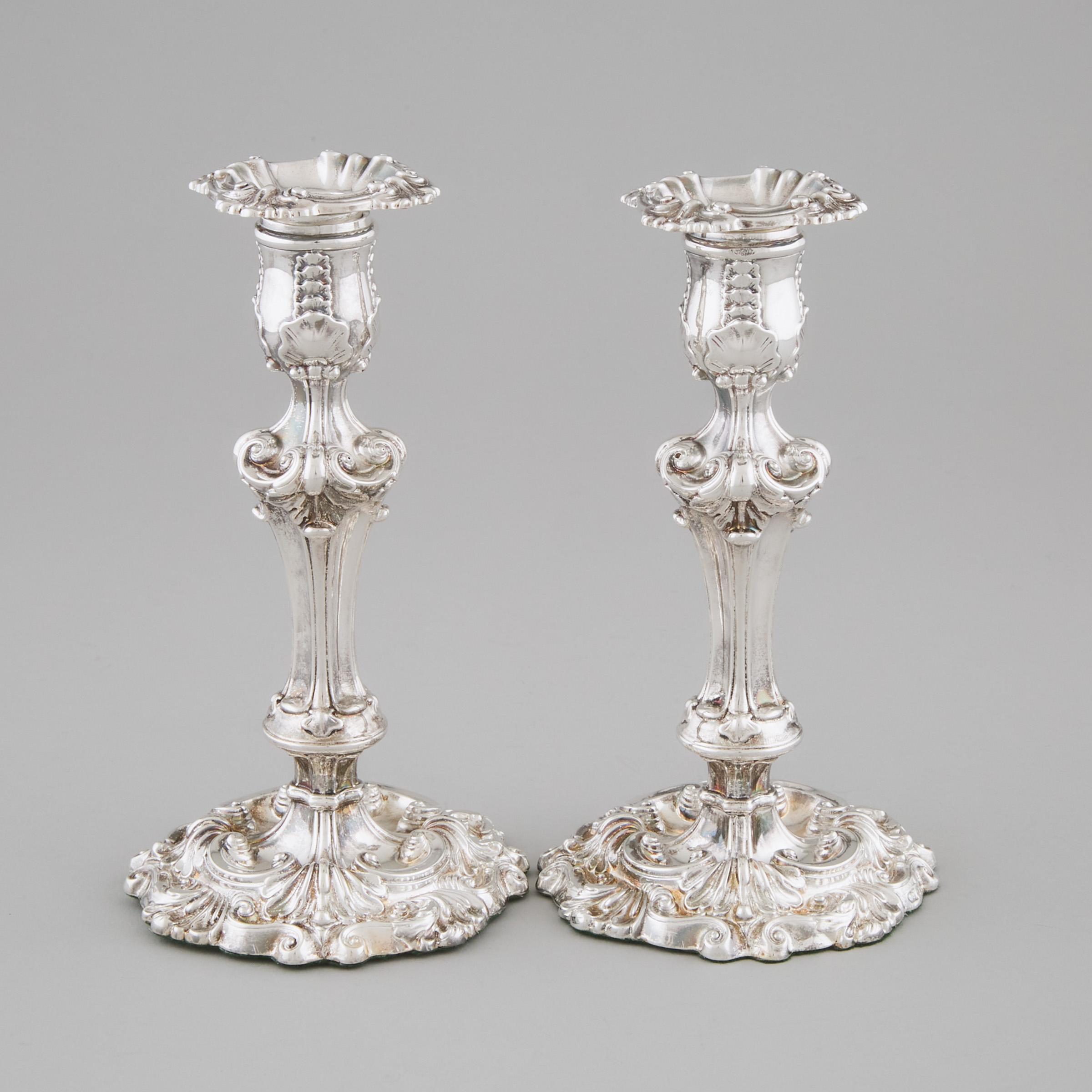 Pair of George III Silver Table Candlesticks, James Kirkby, Waterhouse & Co., Sheffield, 1814