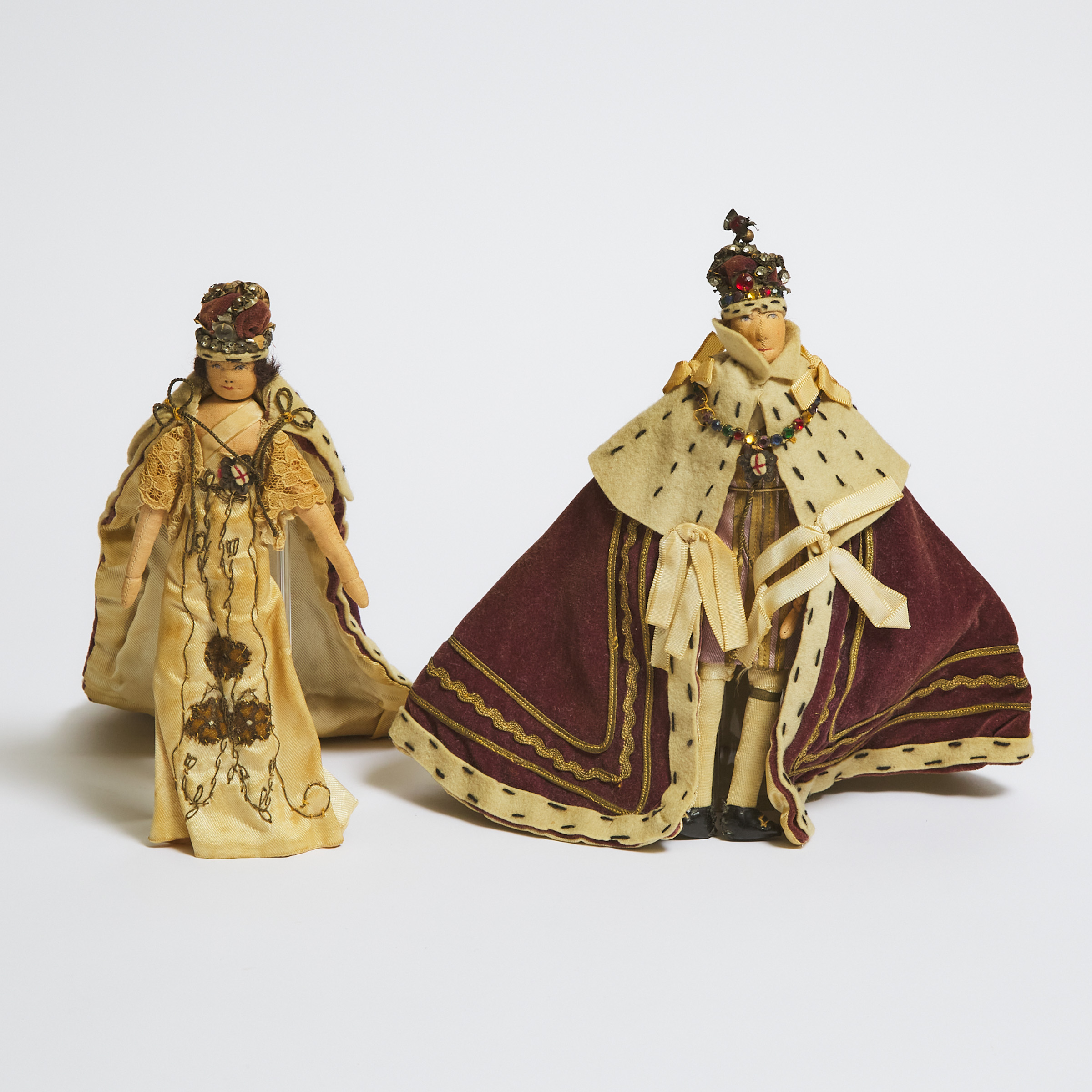 Pair of Liberty of London Coronation Dolls Depicting George VI and Queen Elizabeth, 1937