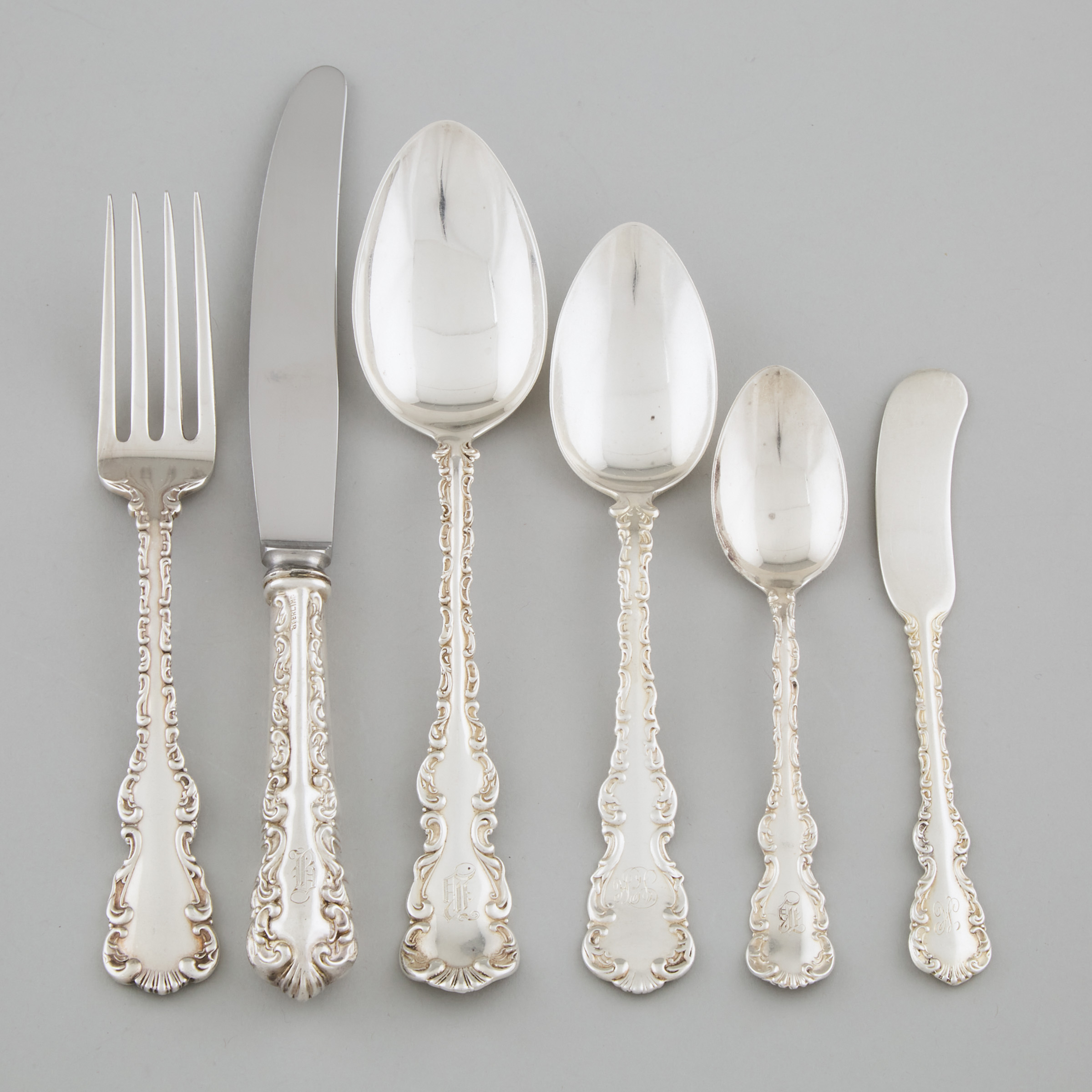 Canadian Silver 'Louis XV' Pattern Flatware Service, mainly Roden Bros., Toronto, Ont., 20th century 