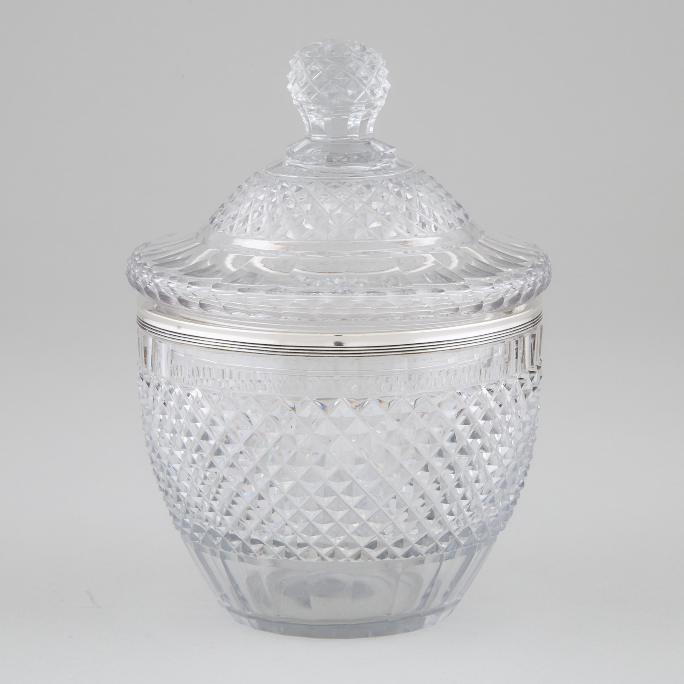 Dutch Silver Mounted Cut Glass Covered Sauce Tureen, 19th century