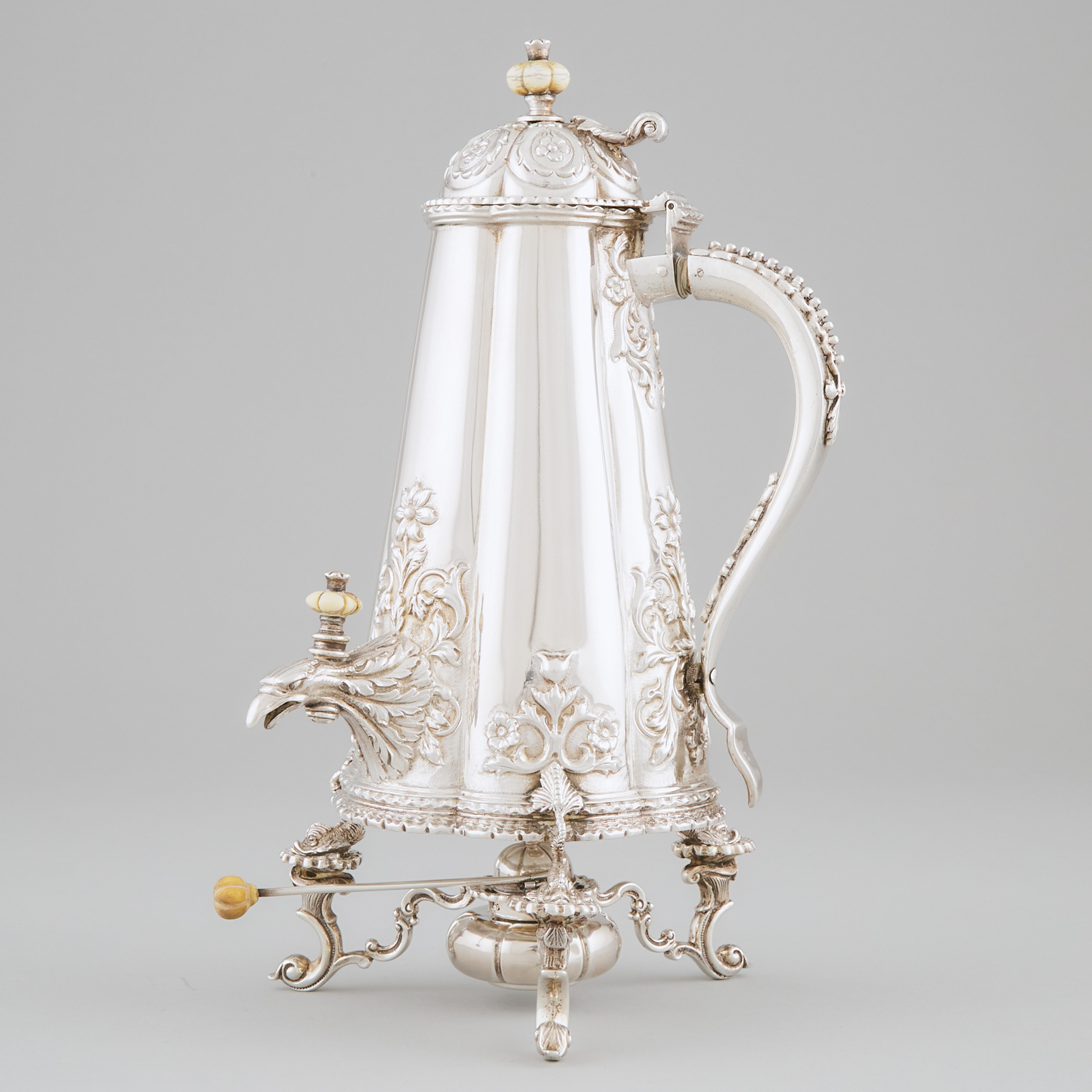 Portuguese Silver Tea Urn on Lampstand, Lisbon, early 20th century