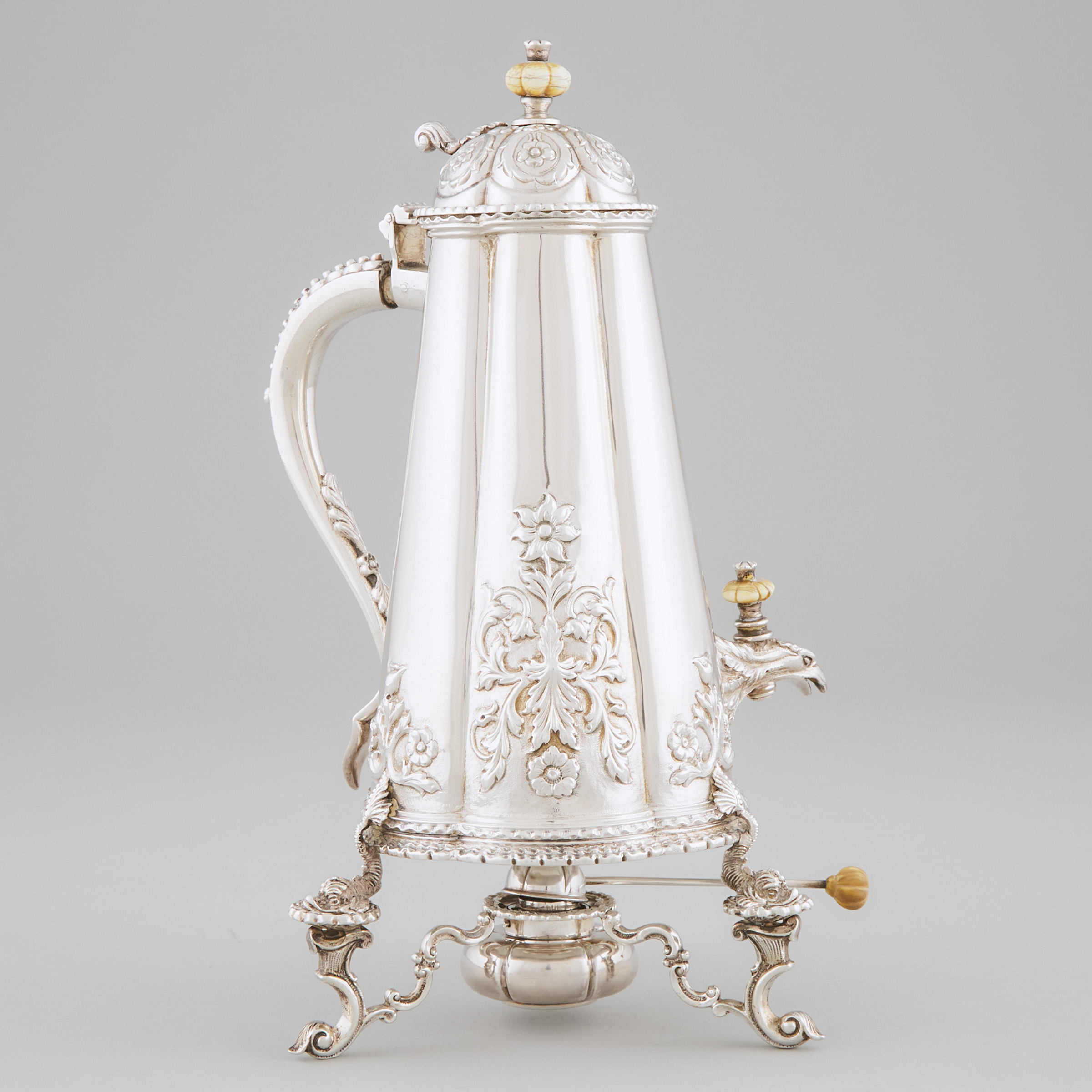 Portuguese Silver Tea Urn on Lampstand, Lisbon, early 20th century