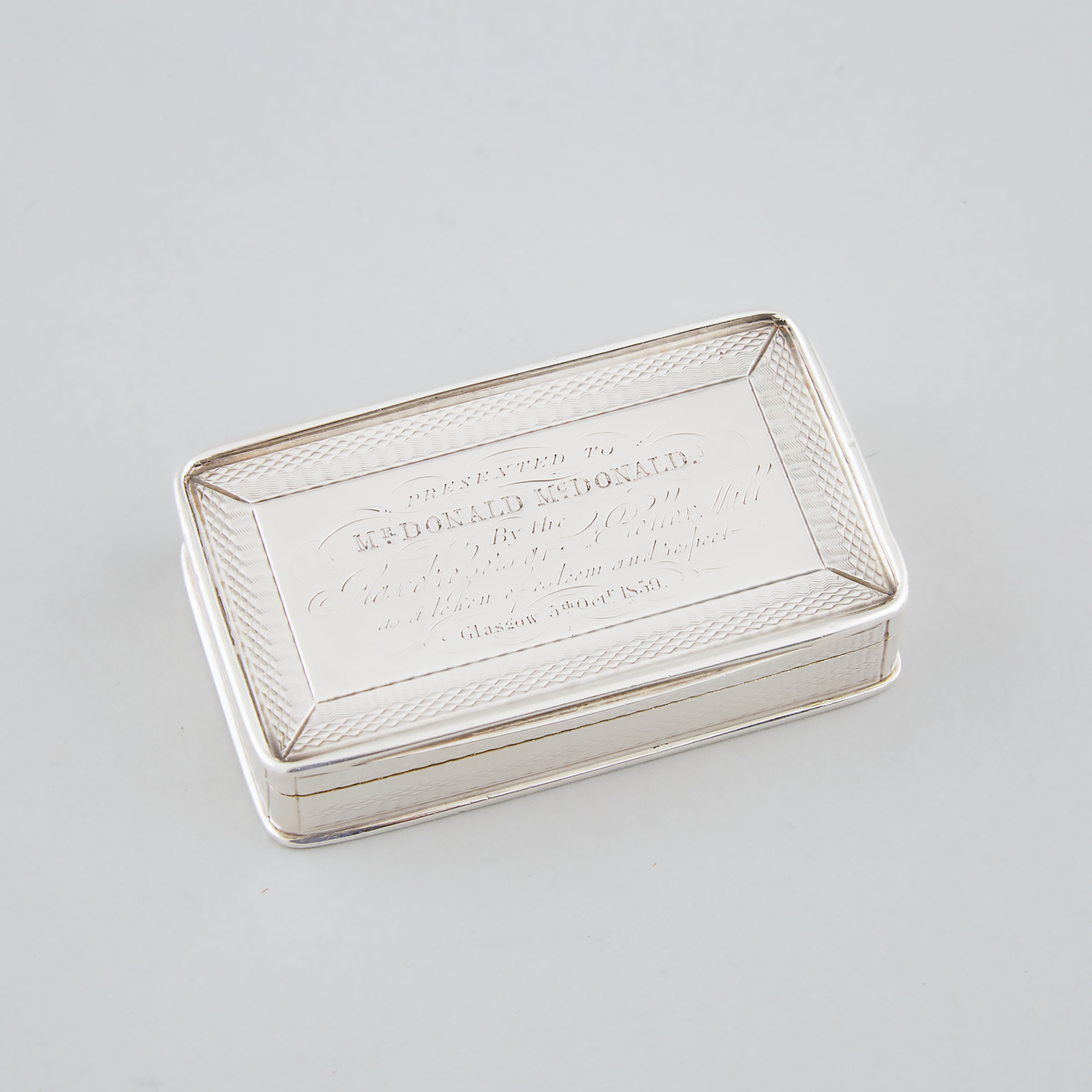 Early Victorian Silver Rectangular Snuff Box, Francis Clark, Birmingham, 1838