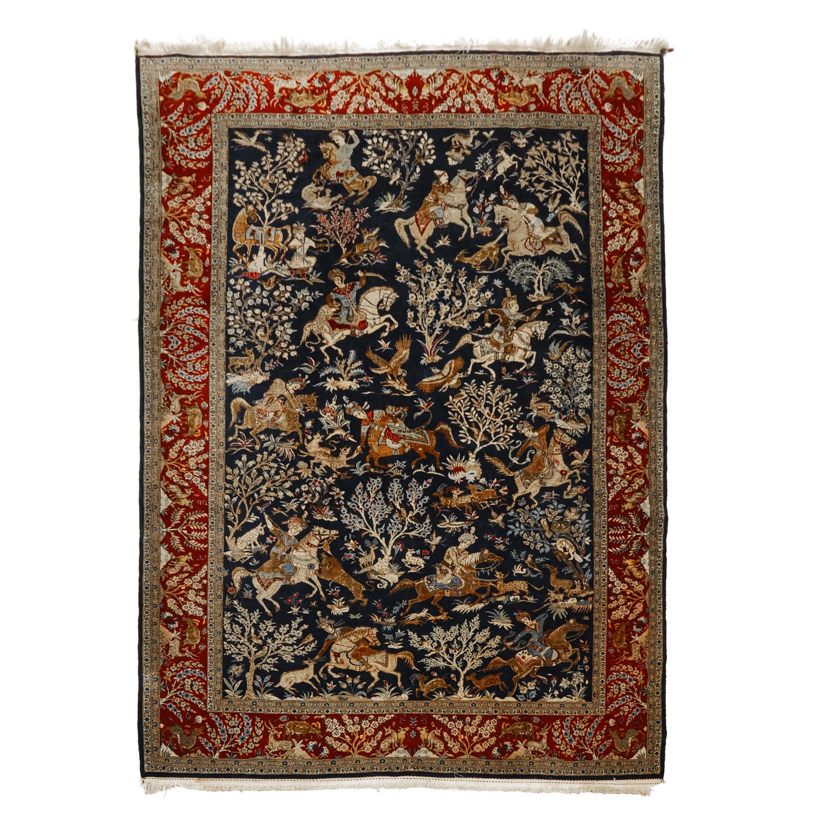 Qum Hunting Carpet with Silk Inlets, Persian, c.1960
