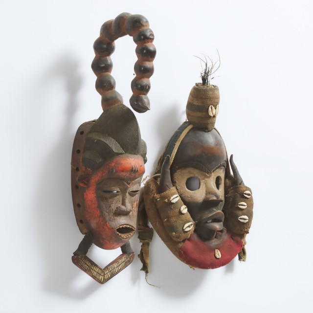 Guro Scorpion Mask, together with a Dan Mask, West Africa, both mid to late 20th century