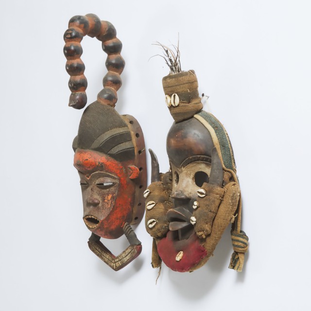 Guro Scorpion Mask, together with a Dan Mask, West Africa, both mid to late 20th century