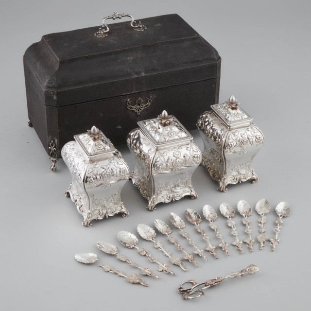 Set of Three George III Silver Tea Caddies, Samuel Courtauld, London, 1762