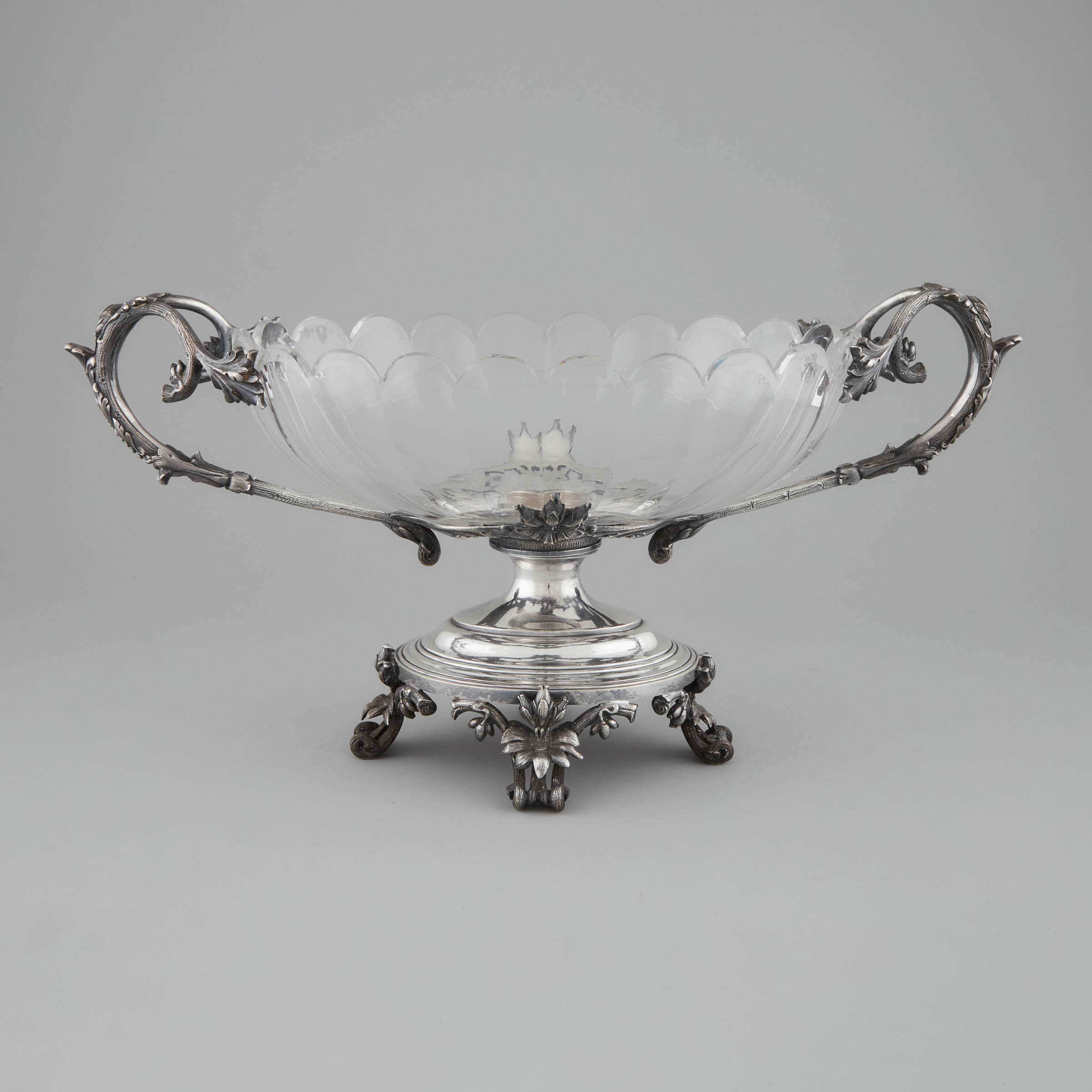 Large Continental Silver Plated and Cut Glass Oval Centrepiece Bowl, late 19th century