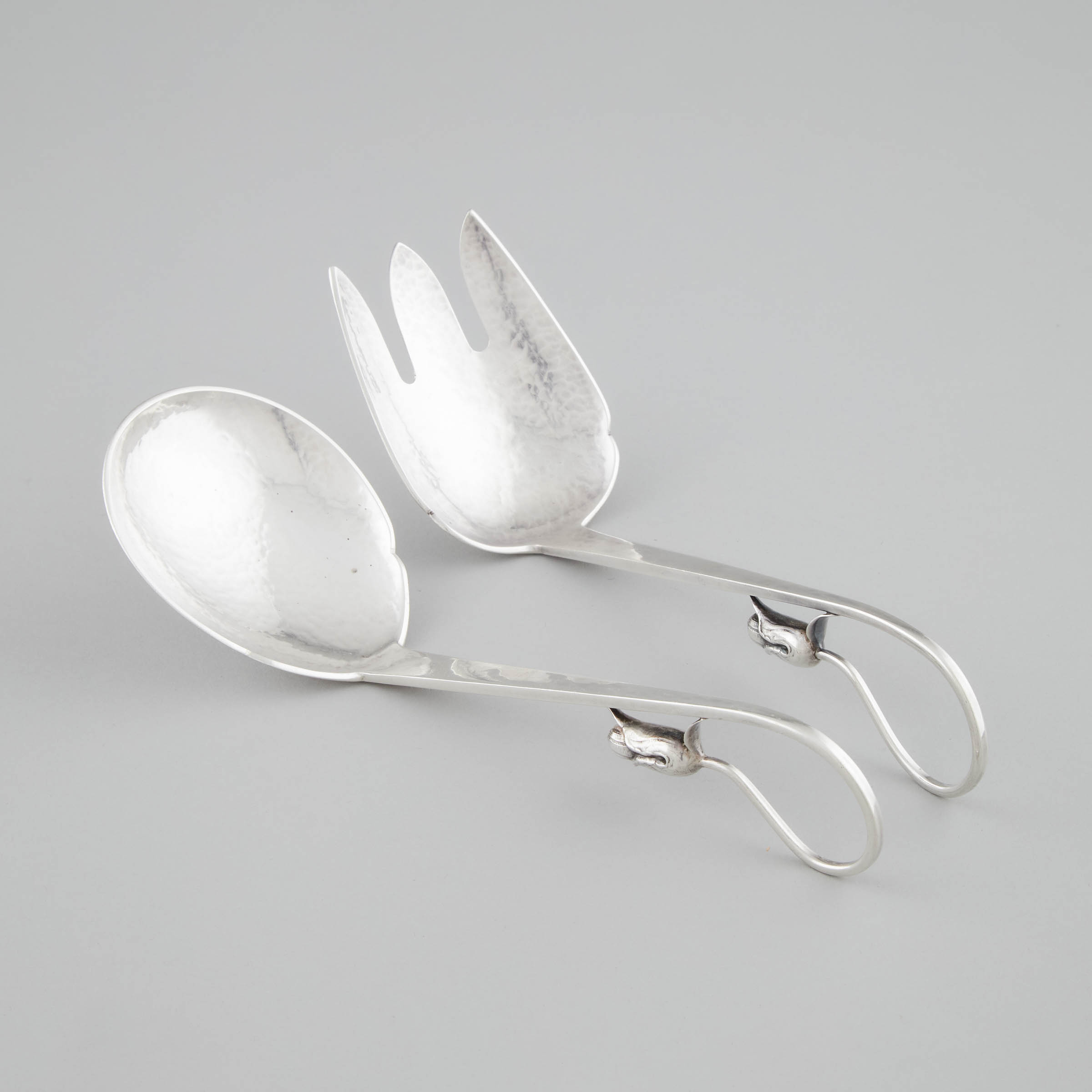 Pair of Canadian Silver Salad Servers, Carl Poul Petersen, Montreal, Que., mid-20th century