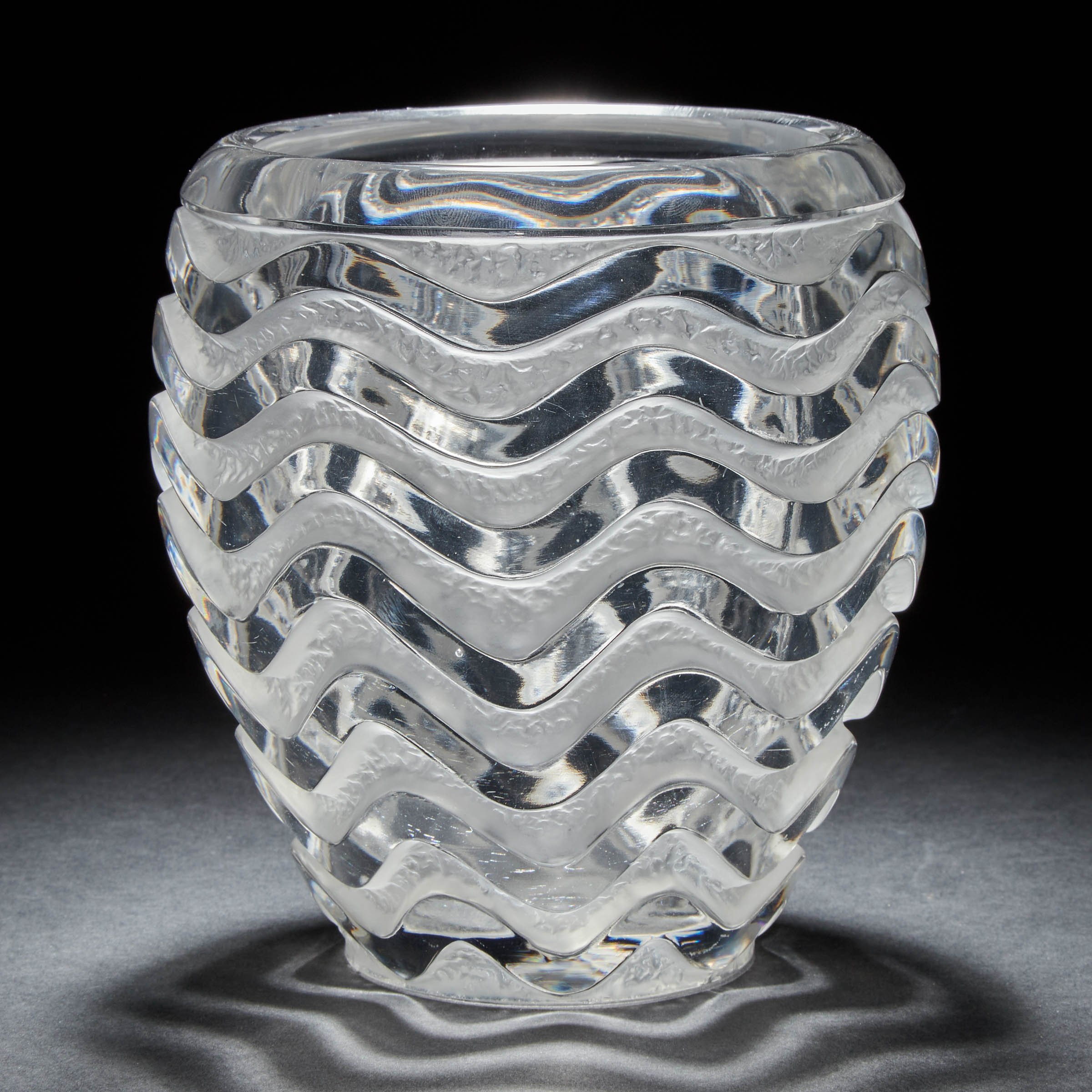 'Méandres', Lalique Moulded and Partly Frosted Glass Vase, post-1945