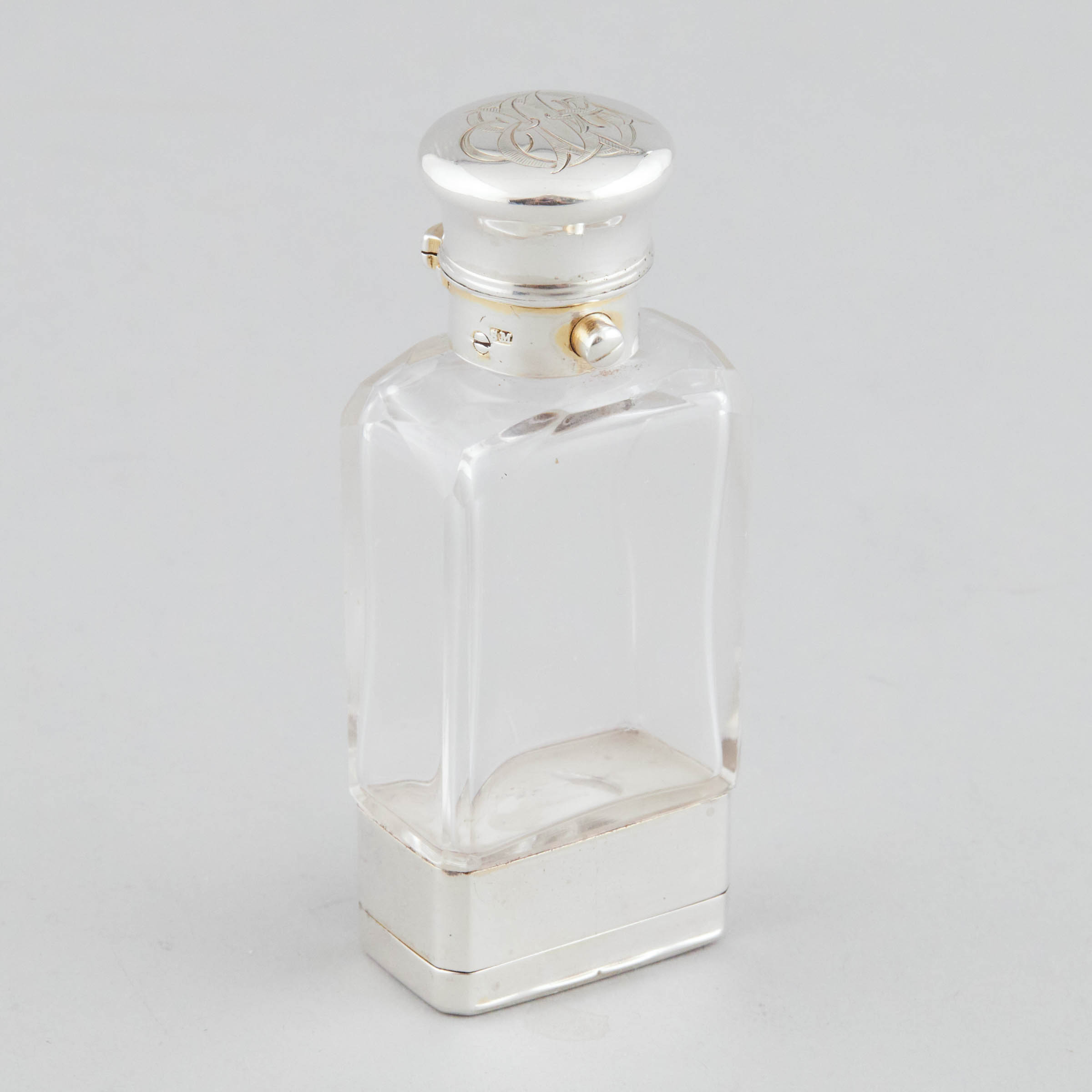 Victorian Silver Mounted Cut Glass Vinaigrette and Perfume Bottle, Sampson Mordan & Co., London, 1860