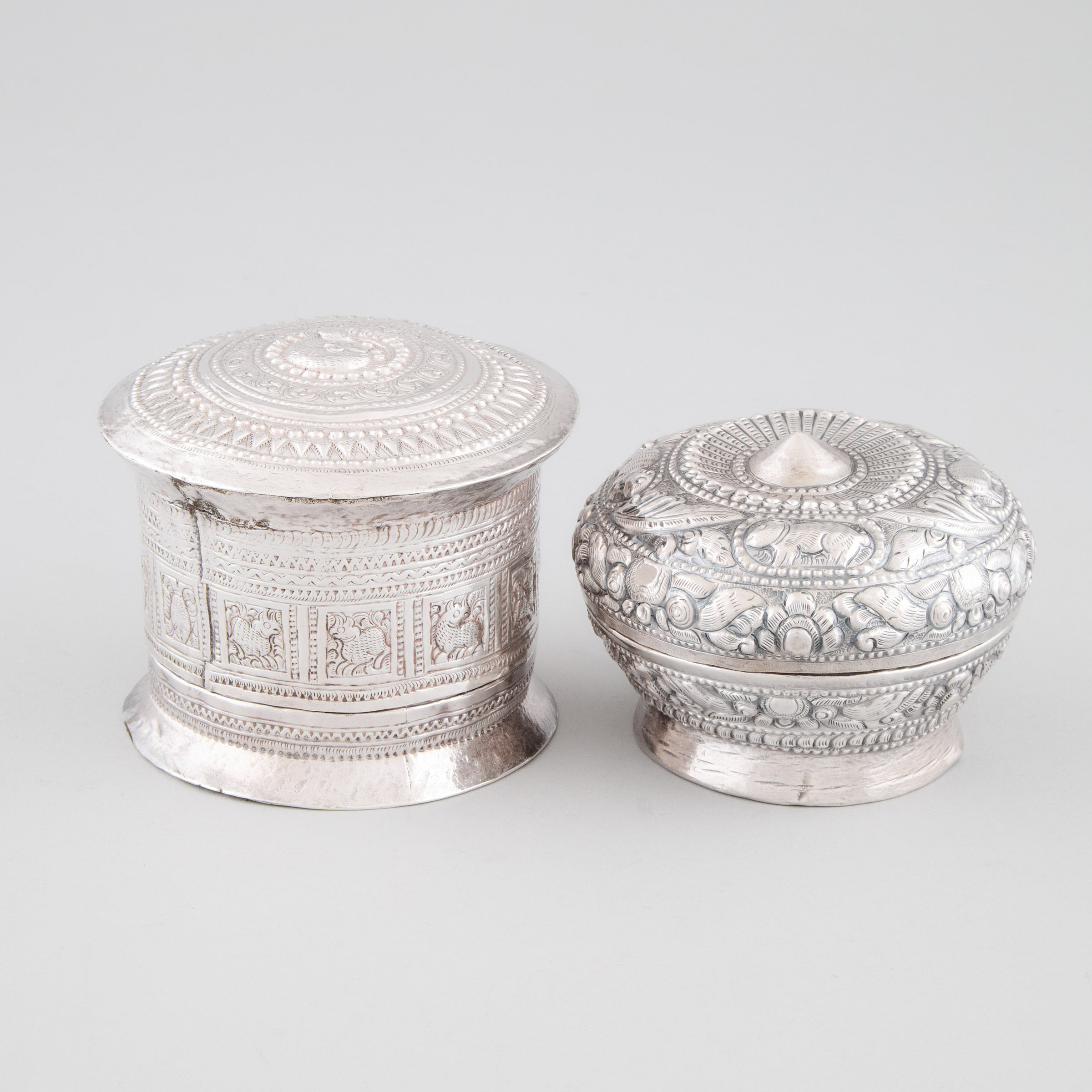 Two Southeast Asian Silver Betel Boxes, late 19th/early 20th century