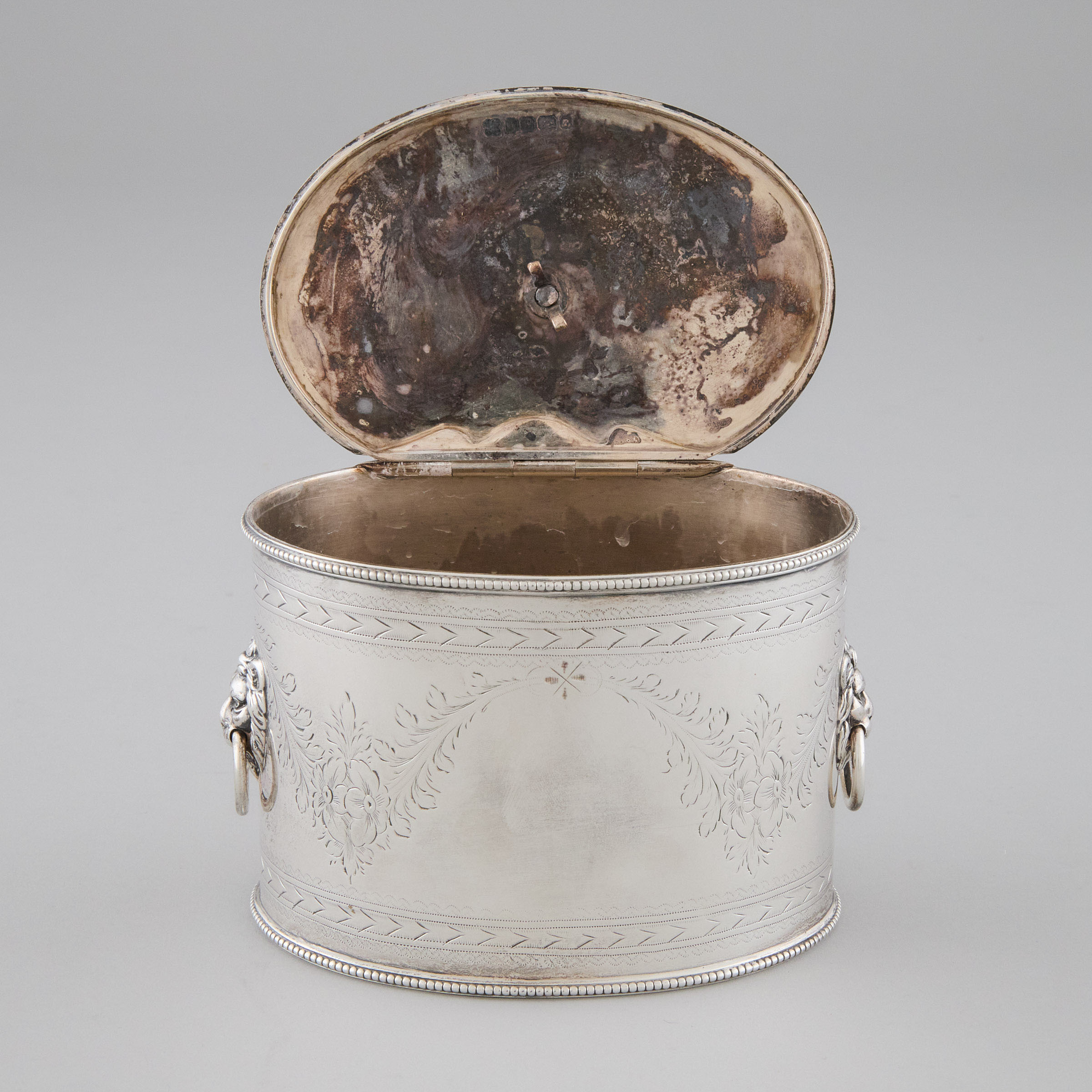 Victorian Silver Straight-Sided Oval Tea Caddy, Martin, Hall & Co., Sheffield, 1864