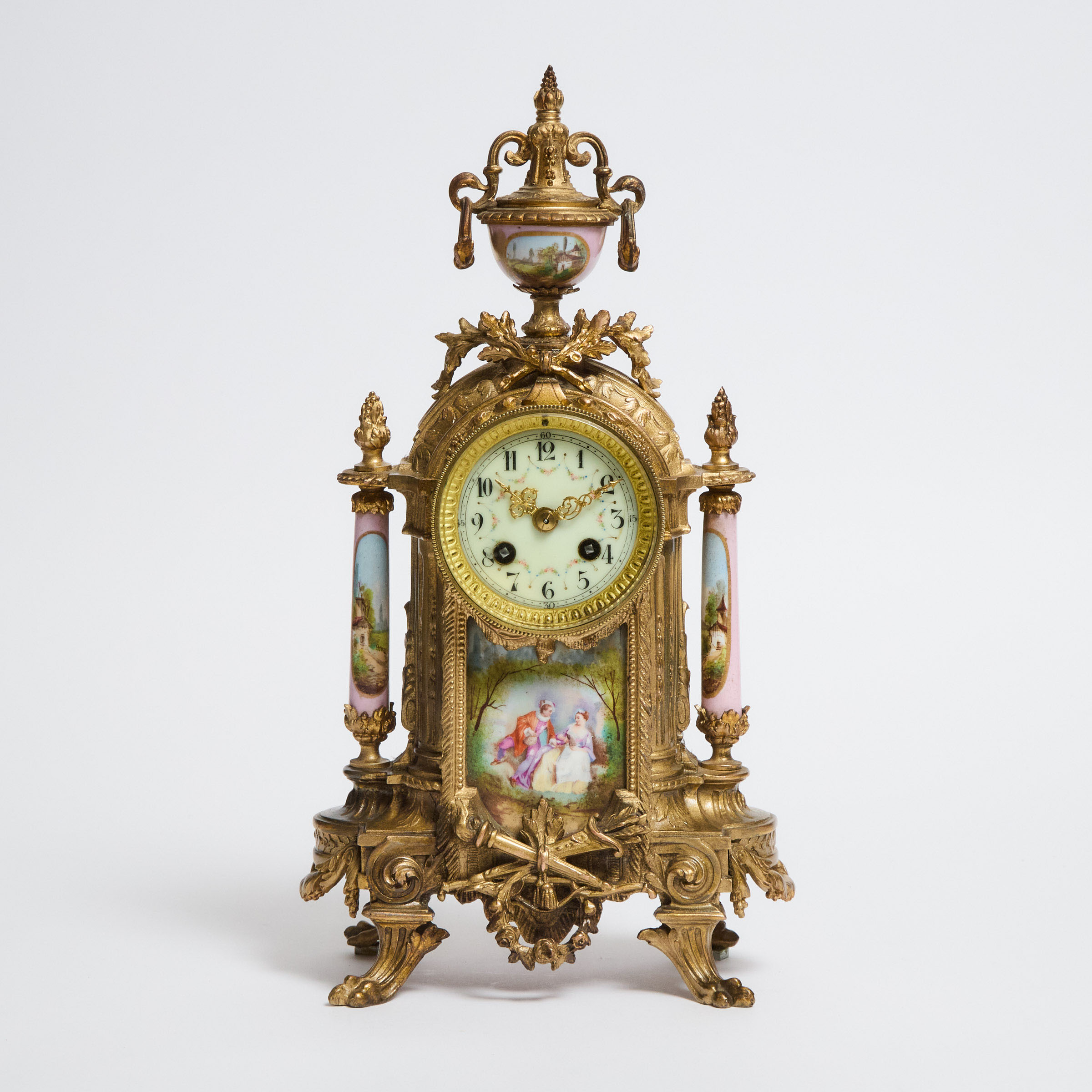Louis XIV Style Sèvres Porcelain Mounted Ormolu Mantel Clock, c.1900