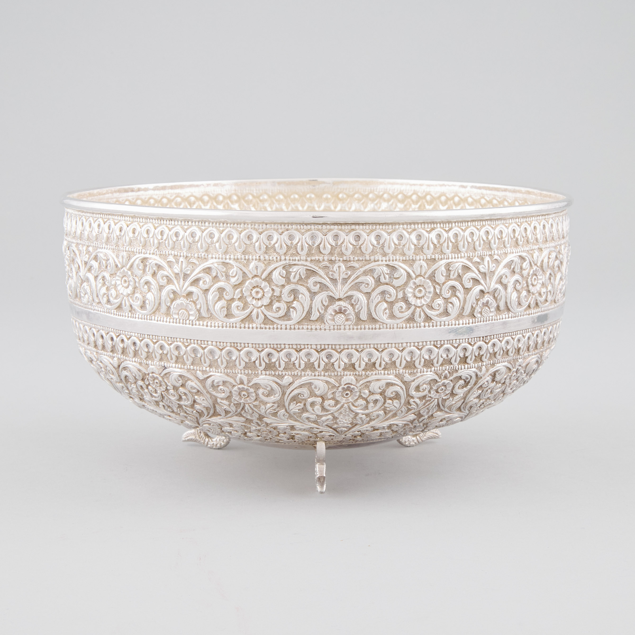 Indian Repoussé and Engraved Silver Bowl, 20th century