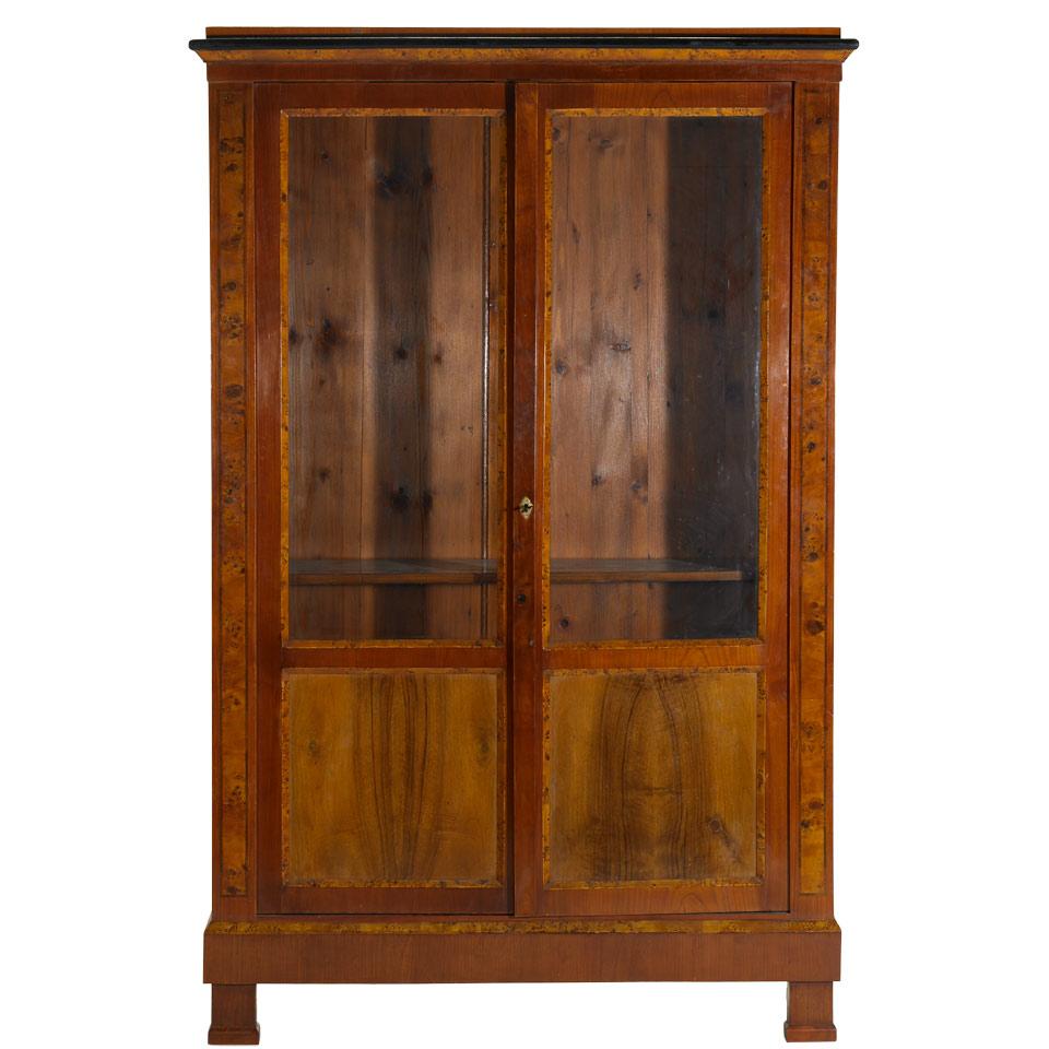  Fruitwood and Burled Wood Two Door Bookcase
