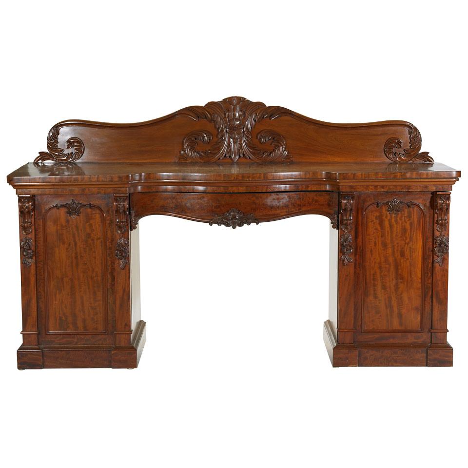 Victorian Carved Mahogany Shaped-Front Pedestal Sideboard