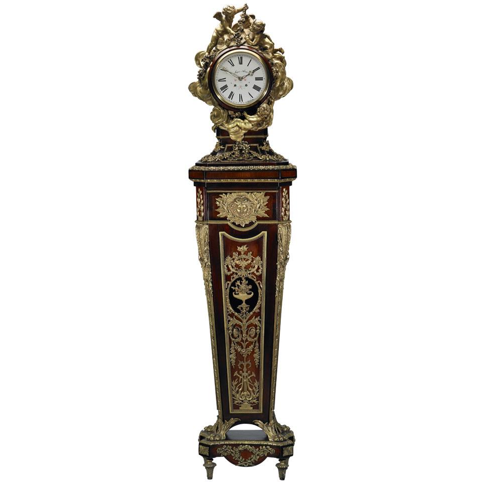 Louis XV Style Ormolu Mounted Mahogany, Kingwood, Ebony and Sycamore Regulateur de Parquet, after the Model by Jean-Henri Riesener, c.1860