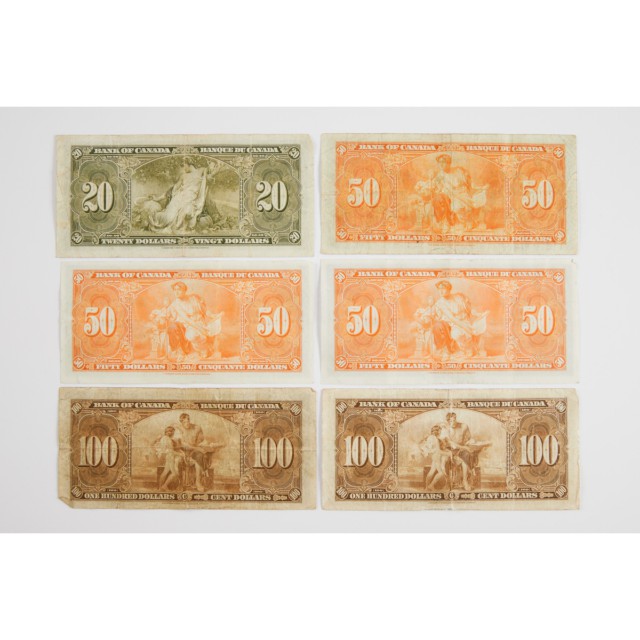 Six Various 1937 Canadian Bank Notes