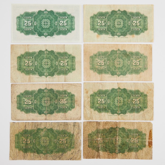 Eight Dominion Of Canada 1923 25 Cent Bank Notes (Shinplasters)