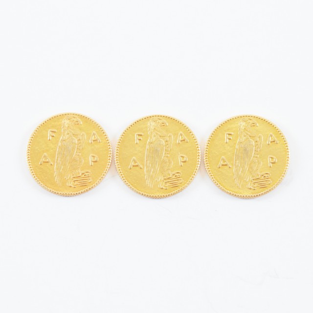 3 Small 18k Yellow Gold Replicas Of Ancient Coins