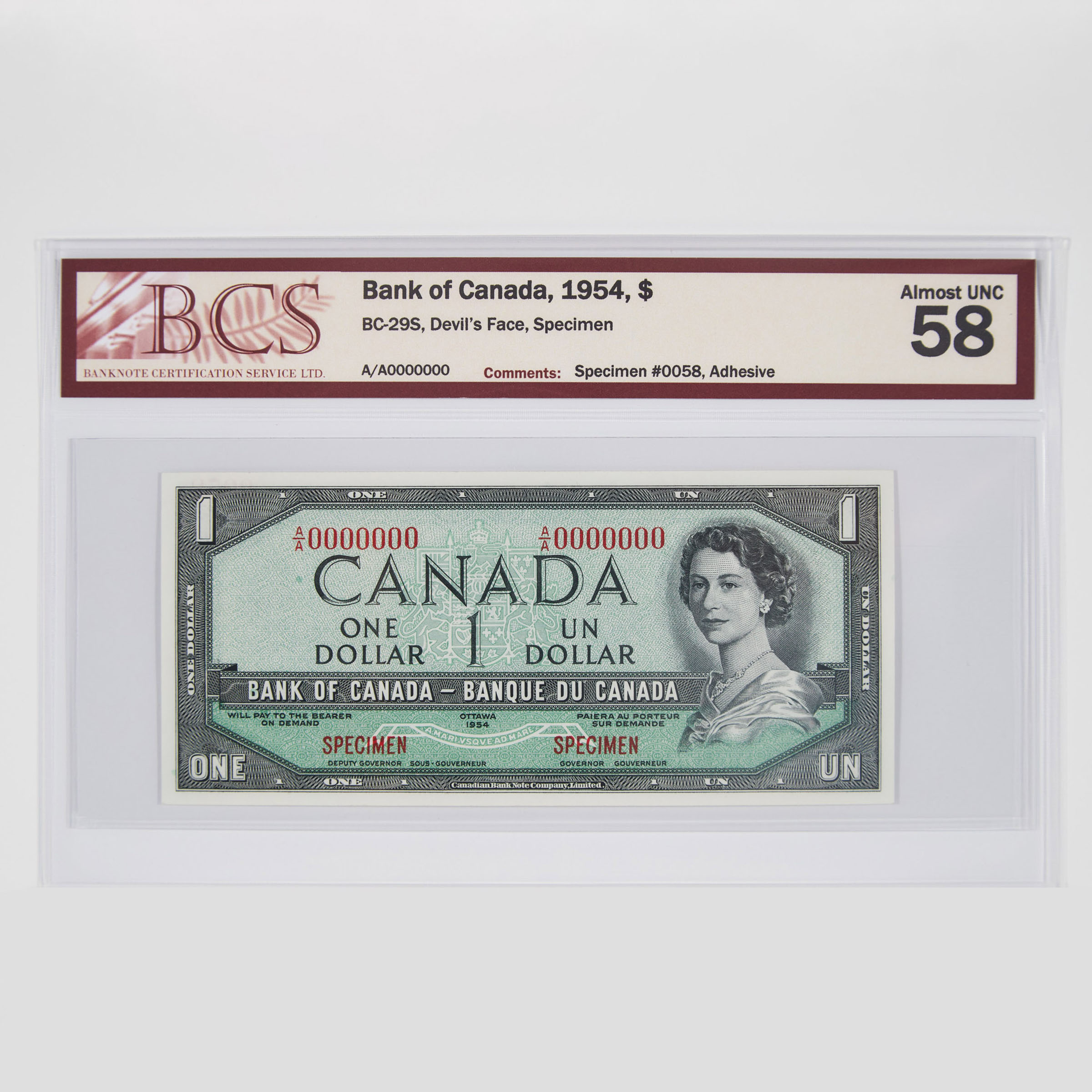 Set Of Eight Bank Of Canada 1954 Devil's Face Specimen Bank Notes